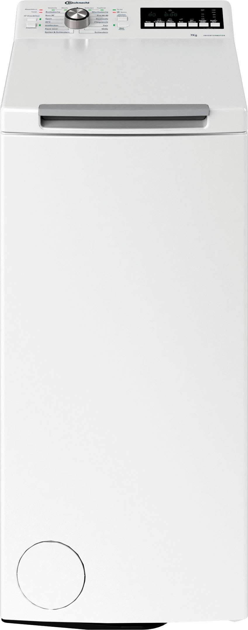 BAUKNECHT Waschmaschine Toplader »WAT Eco 712 B3«, 7 kg, 1200 U/min, Kurz 30 min., Vollwasserschutz, SoftOpening, Startzeitvorwahl