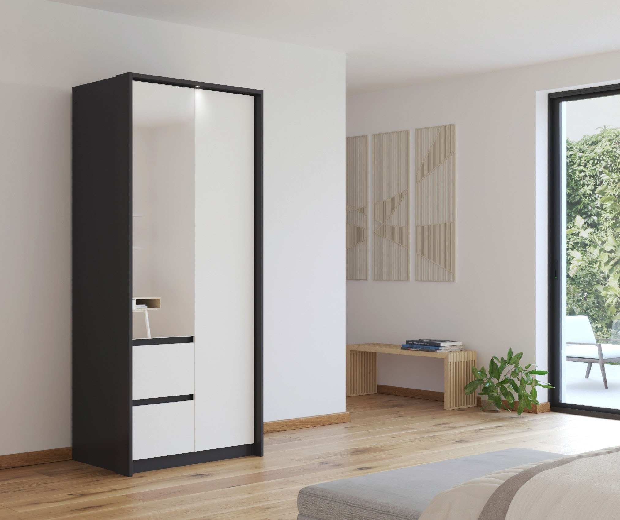 rauch Drehtürenschrank »Mainz mit Spiegel und Passepartout« optional mit Beleuchtung, Außentüren mit Push-to-Open Funktion