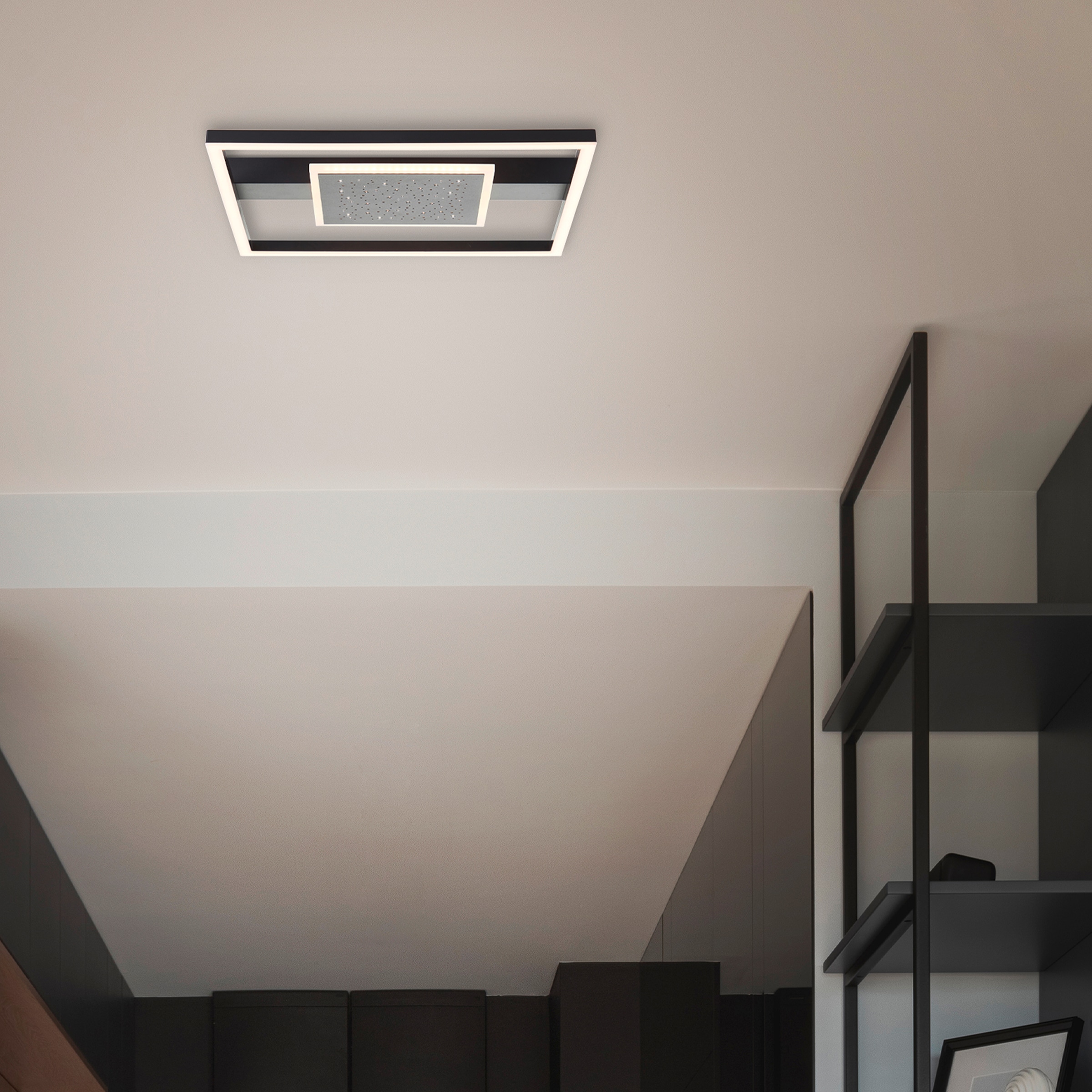 BreLight LED Deckenleuchte »Reno« 1 Stk. Warmweiß 37 x 37 cm, 3500 lm, 3000 K, Sternenglanz, schwarz
