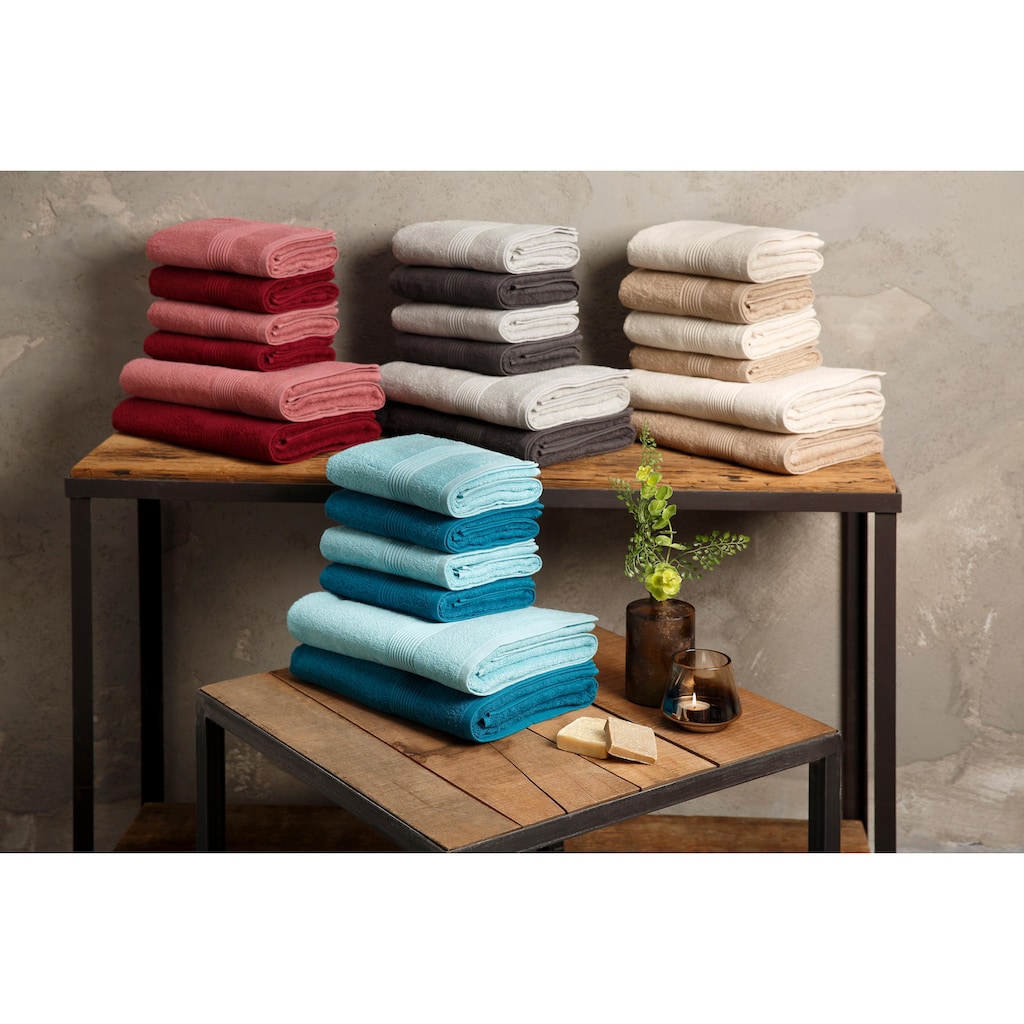 my home Handtuch Set »Anna«, Set, 6 tlg., Walkfrottee, gestreifte Bordüre, Handtuch Set, Handtücher aus 100% Baumwolle