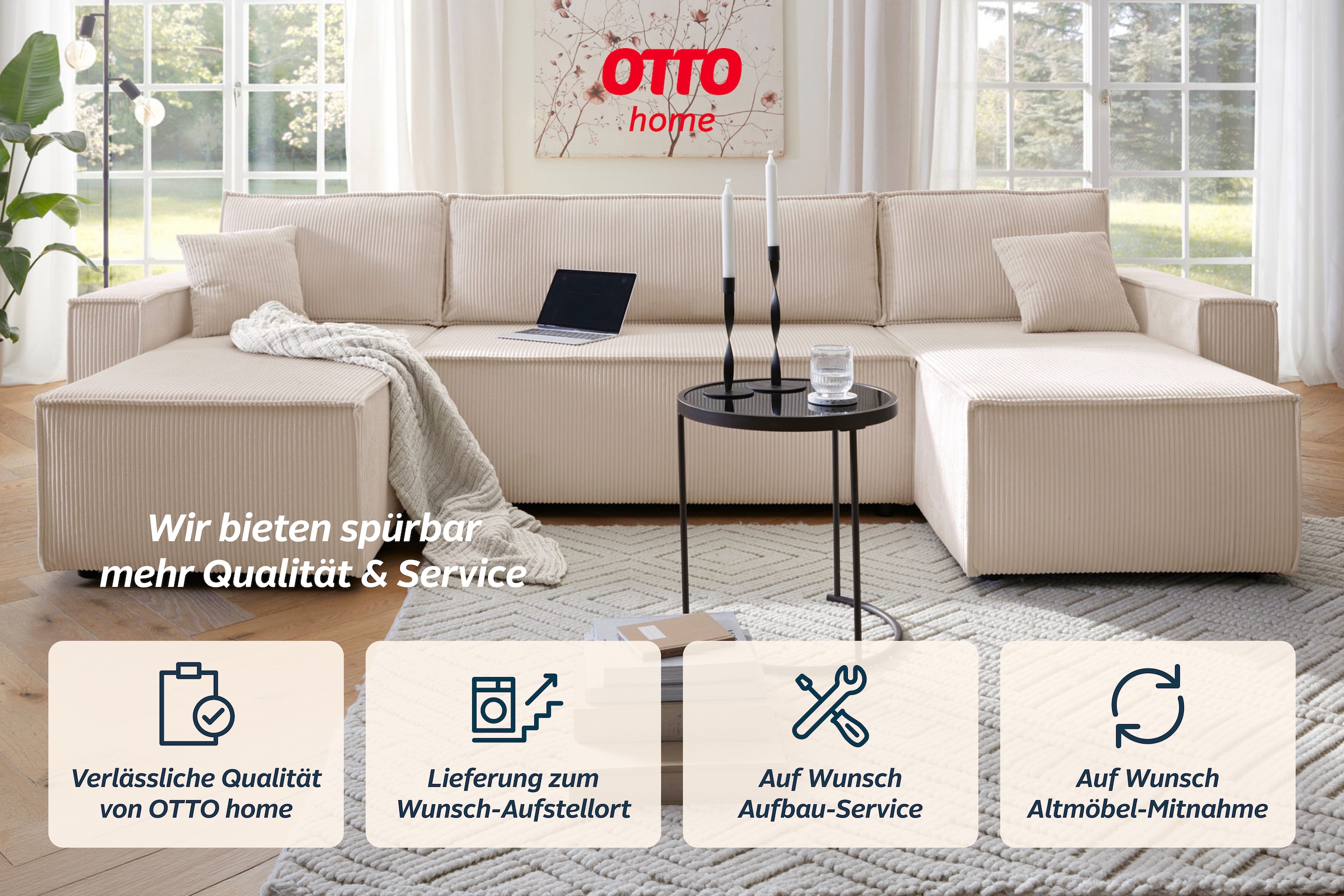 OTTO home Wohnlandschaft »CASSI L-Form, 311cm - OTTO. Verlässliche Qualität.« Schlaffunktion (133/270), Bettkasten, Cord, Unser Tiefpreis