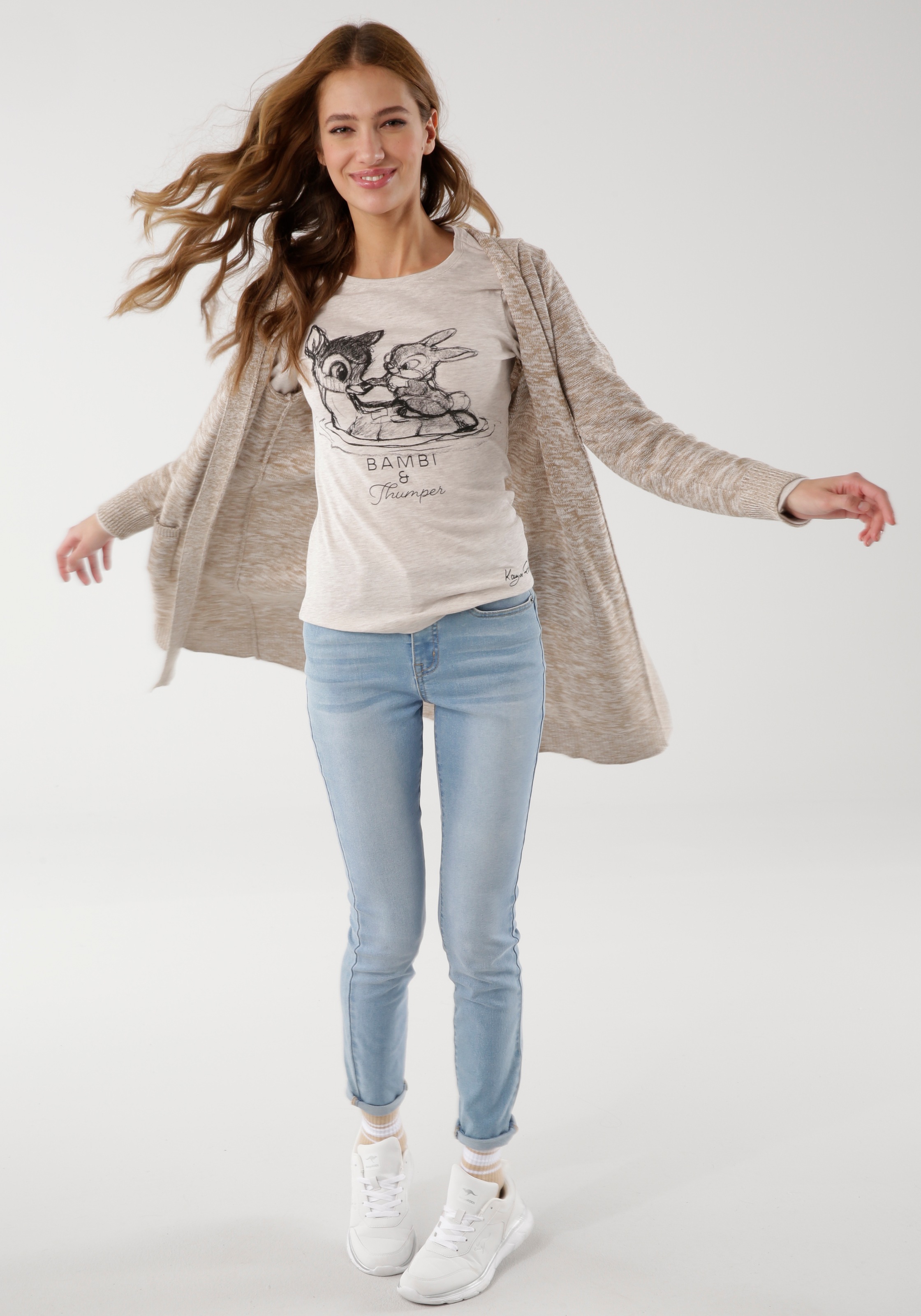 KangaROOS Langarmshirt »Bambi & Klopfer«, Langarm, sehr figurbetont, unifarben, Rundhalsausschnitt