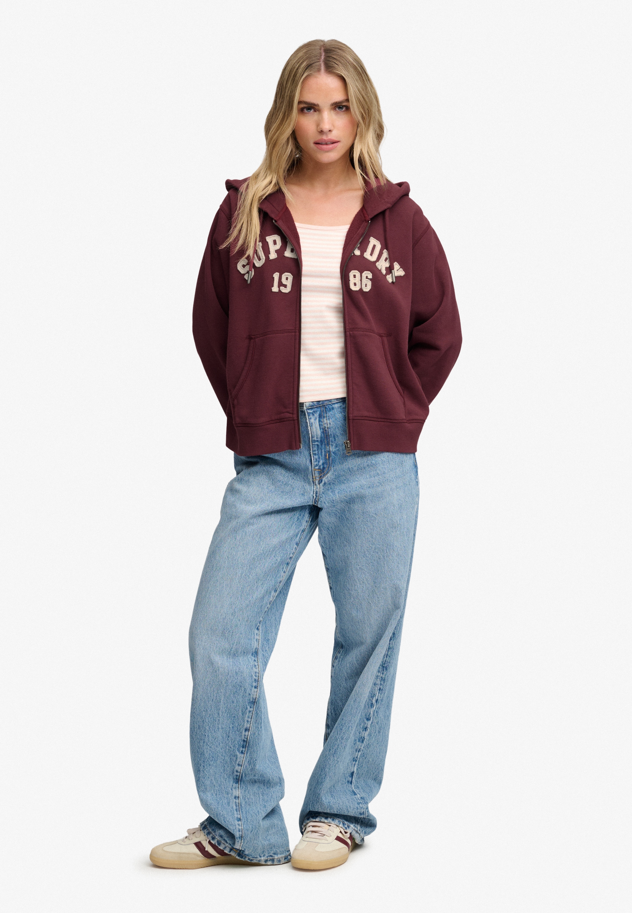 Superdry Kapuzensweatjacke »ATH ESS RELAXED CROP ZIPHOOD« Baumwollmischung