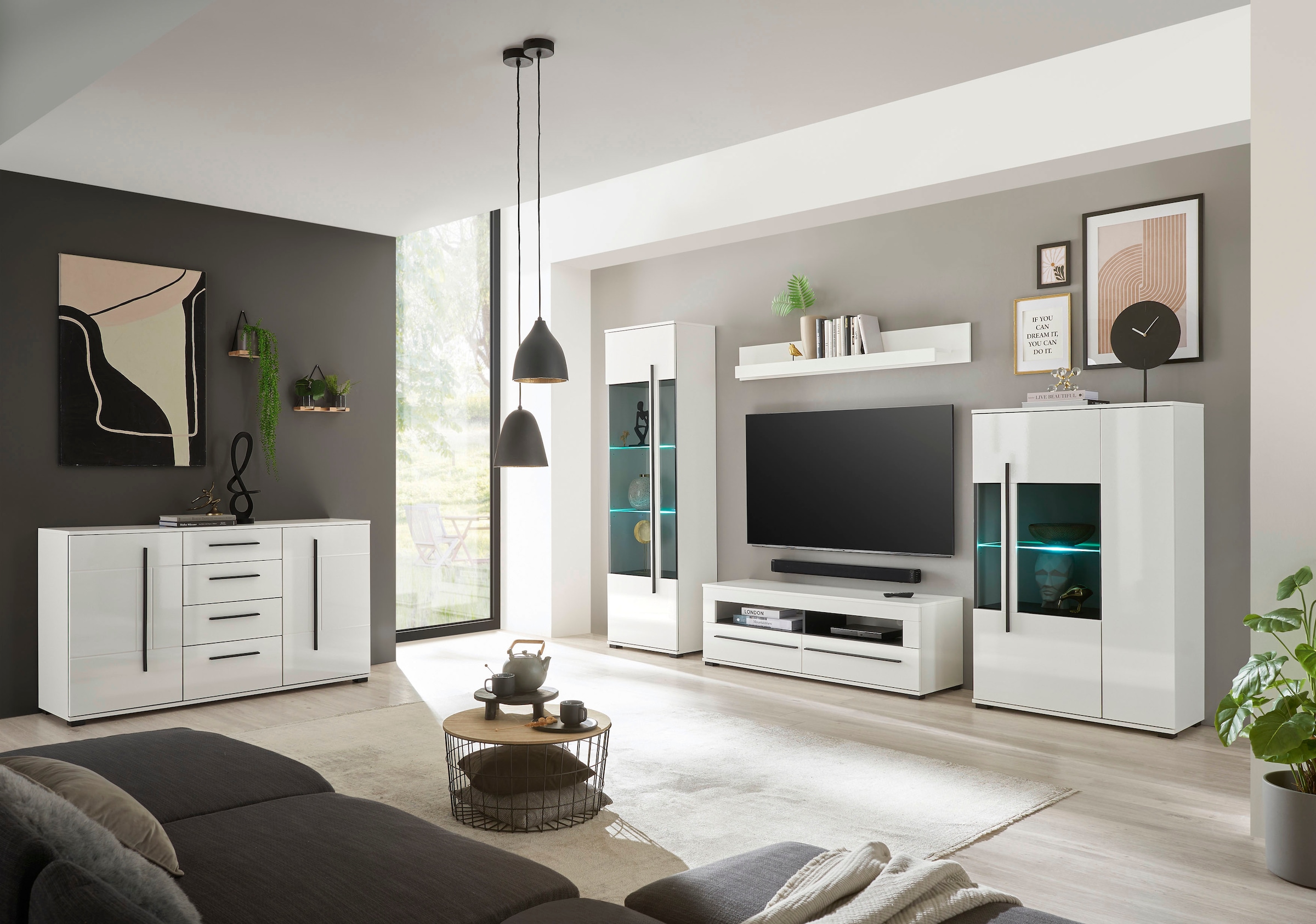 Home affaire Sideboard »Cantara, moderner Schrank, Kommode in Eiche Evoke oder weiß« schwarze Stangengriffe, ausreichend Stauraum, vielseitig einsetzbar