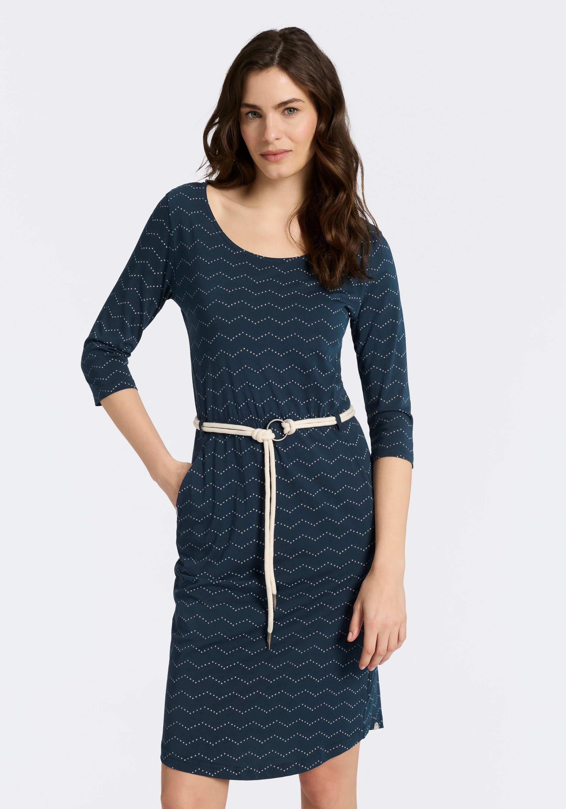 Ragwear Jerseykleid »LILITHA ZIG ZAG O« mit Taillen-Bindegürtel