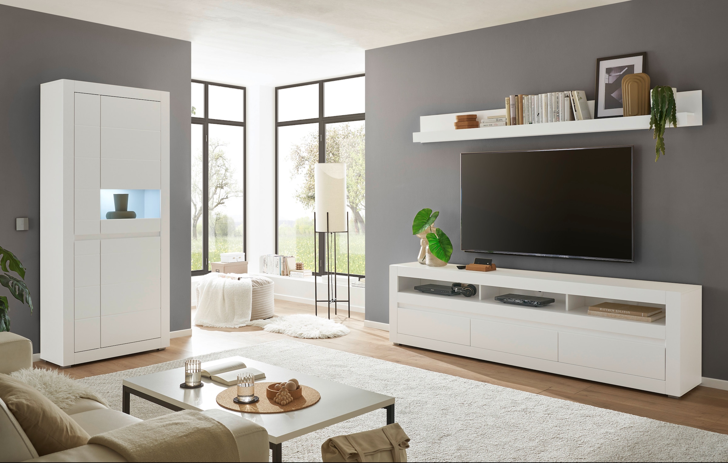 Home affaire Wohnwand »Anbauwand in Weiß Matt, Wohnzimmer-Set mit austauschbarer Blende« Set, 3 Stk. tlg.