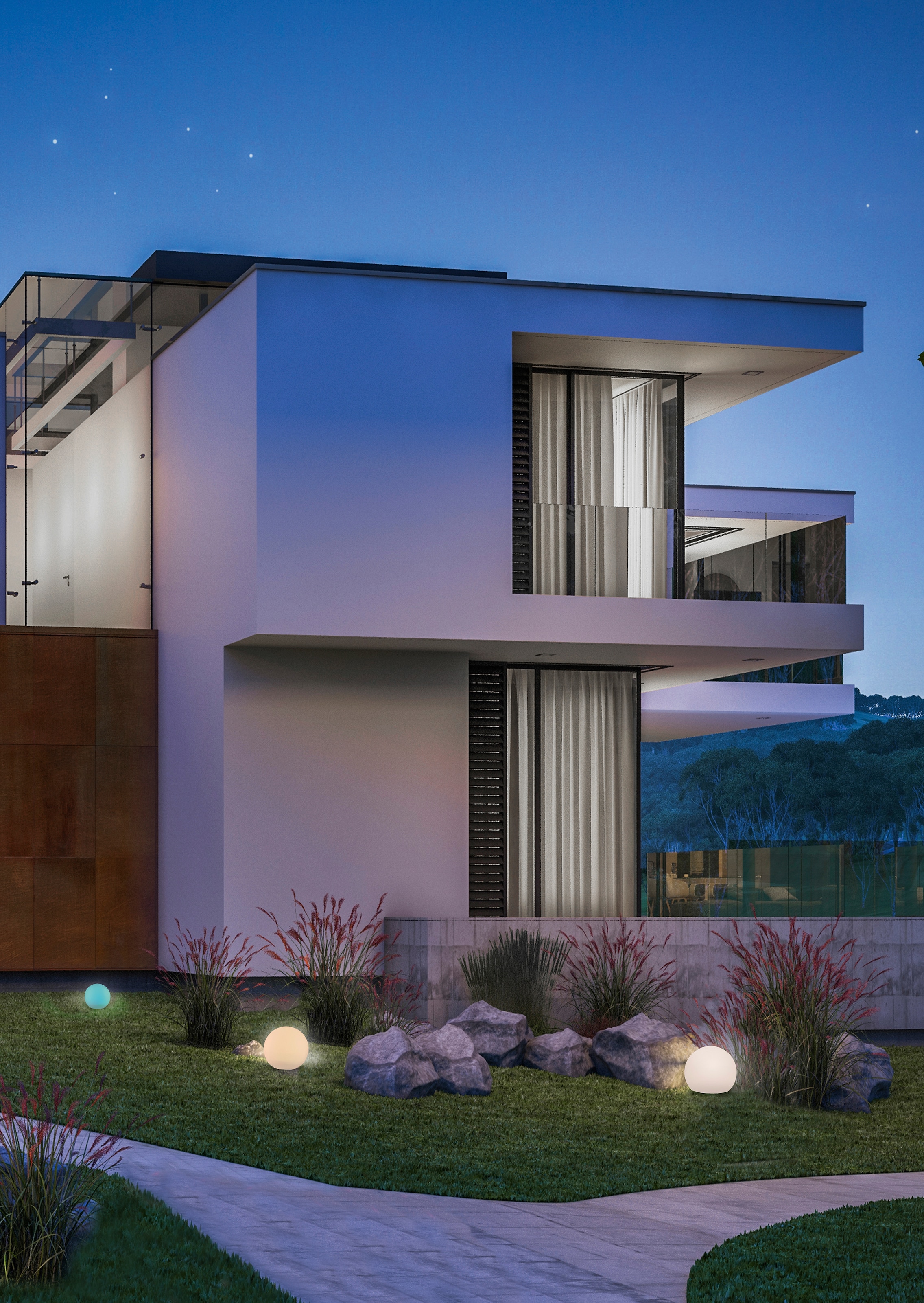 REALITY Leuchten LED Solarleuchte »MELO, Kugel Gartenleuchte Akku Solar, mit Erdspieß, Fernbedienung« LED-Board 1 Stk. RGB | Warmweiß Solar Kugellampe, RGB Farbwechsel, Dämmerungssensor, Memoryfunktion