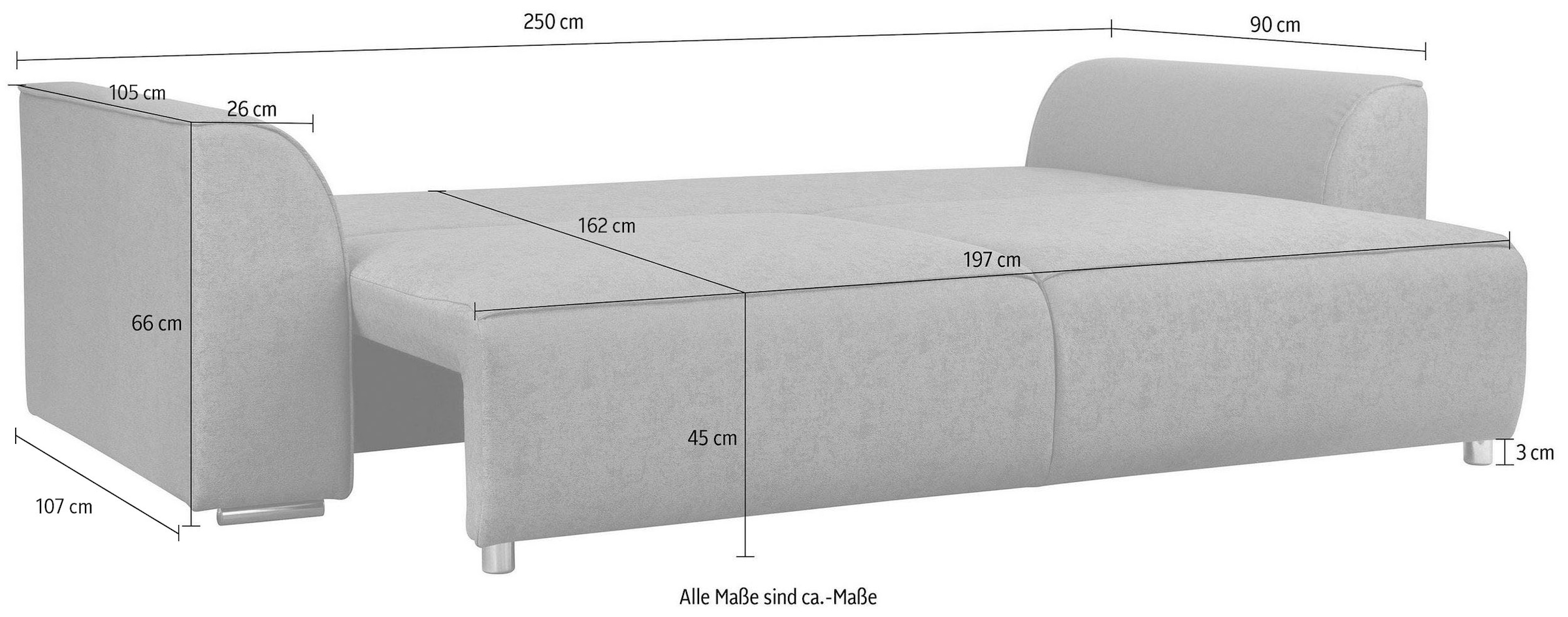 INOSIGN 3-Sitzer Beatrice Schlafsofa, wahlweise auch mit Bettfunktion und Bettkasten, incl. 2 Zierkissen