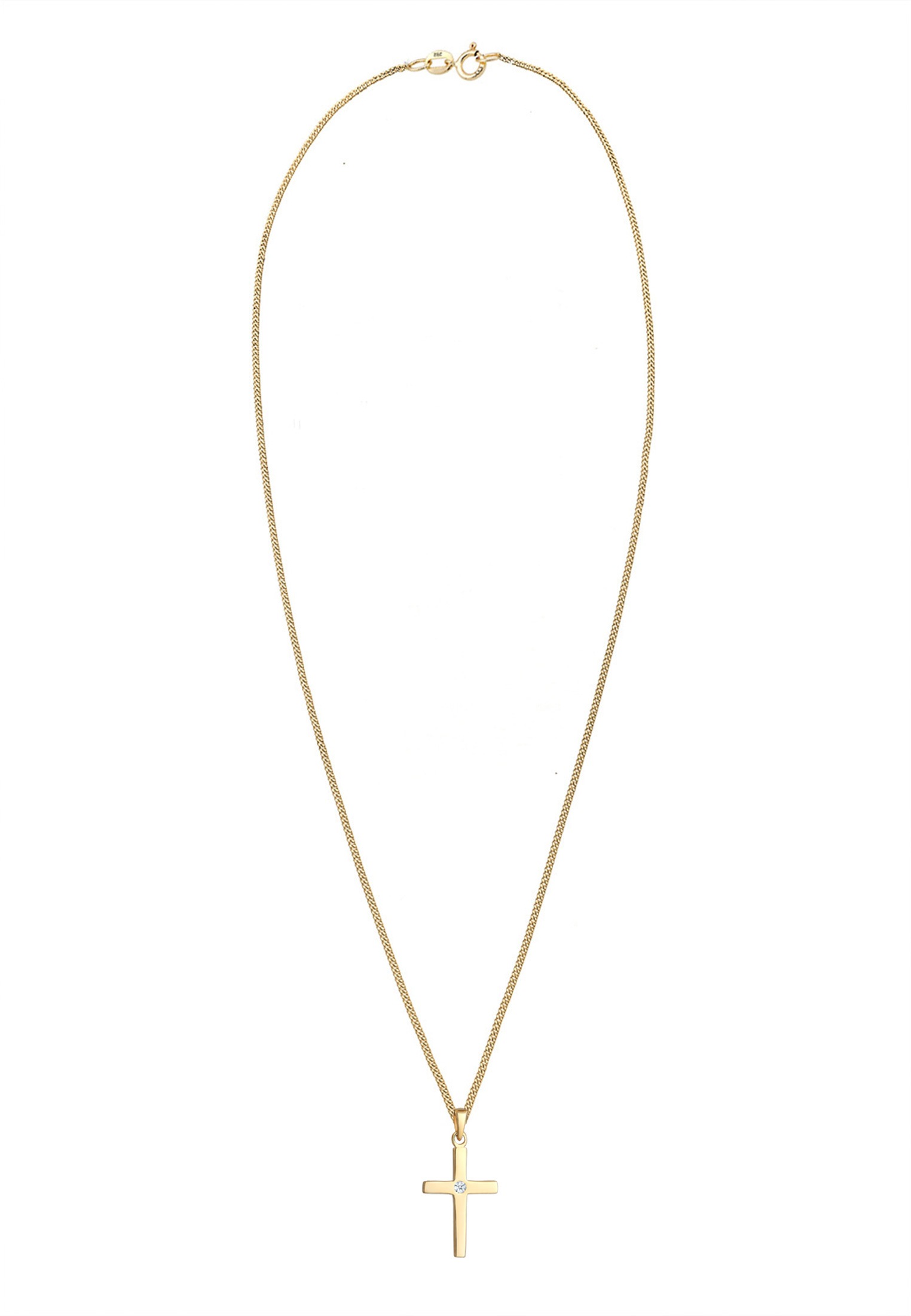 Elli DIAMONDS Silberkette »Halskette Kreuz Diamant Weiß Brillantschliff (0.015ct) 585 Gelbgold«