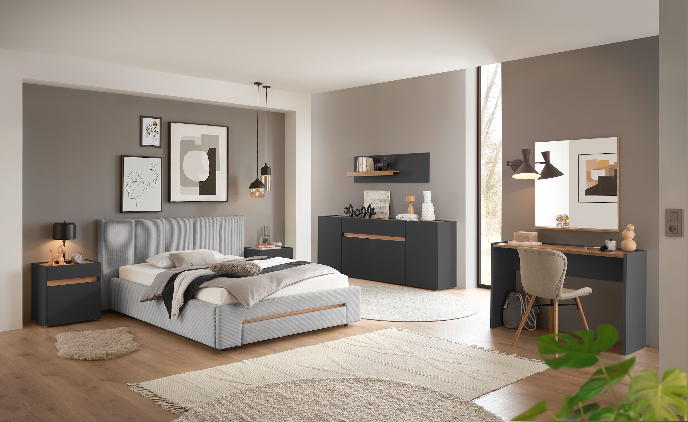 INOSIGN Polsterbett »CiTY/GiRON, Bettgestell mit Bettkasten, gepolstertes Stauraumbett« mit Hundebett oder Stauraumschublade, Bezug Cord-oder Leinenoptik