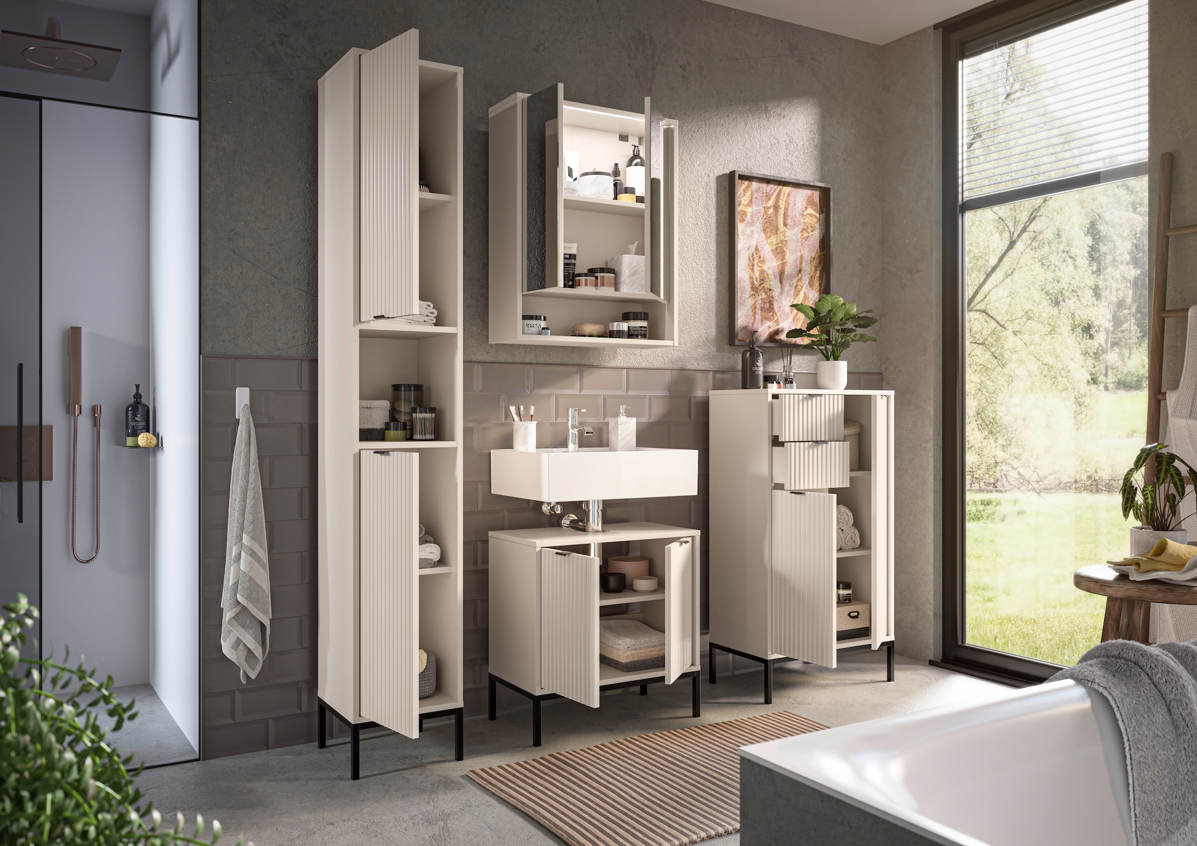 BASIC by Balculina Spiegelschrank »Lucera Spiegelschrank, Badezimmerschrank BxHxT 60x75x20« 1 Stk. tlg. Breite 60 cm, Tür L/R montierbar, LED-Beleuchtung