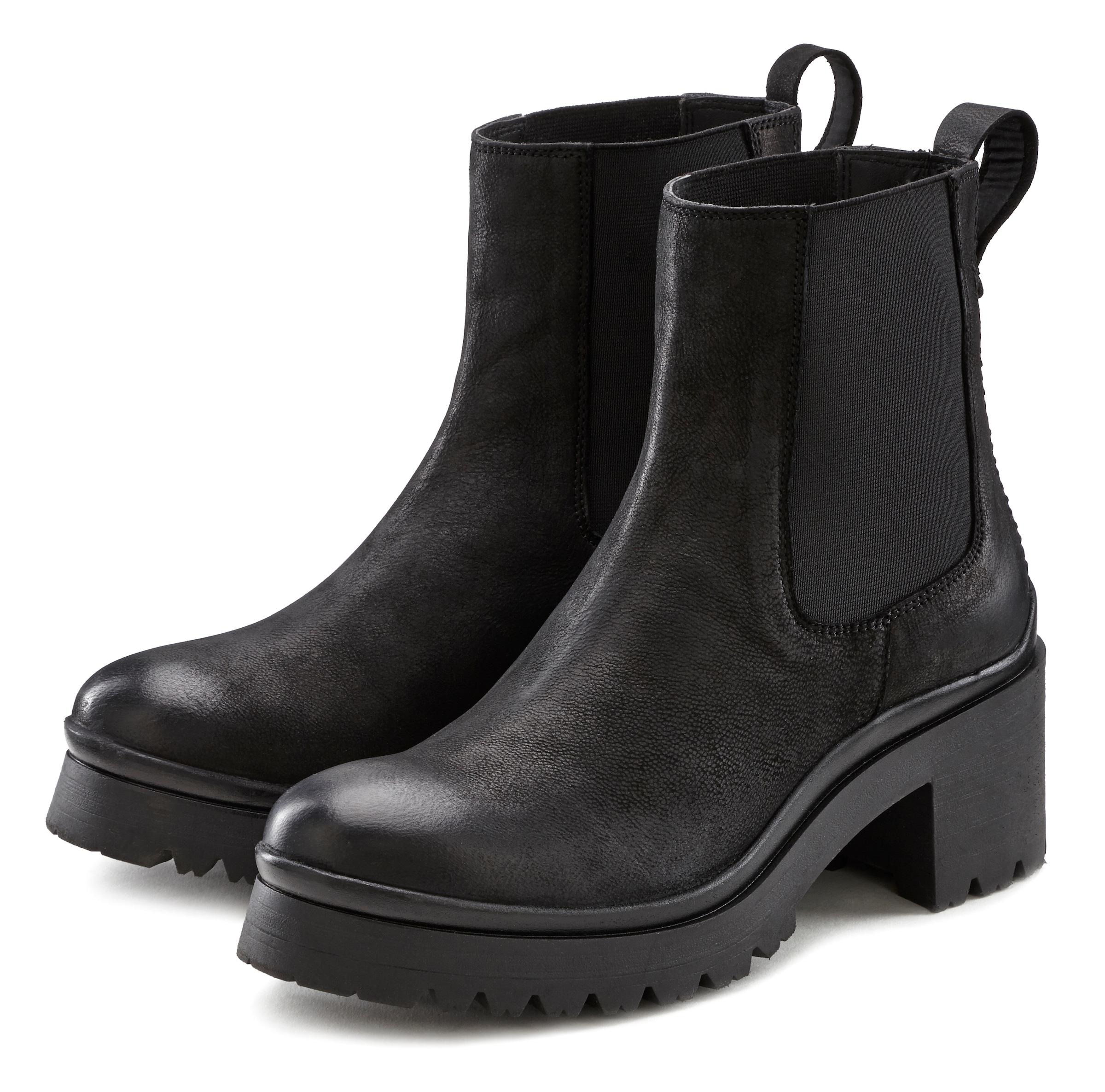 LASCANA Chelseaboots, aus Leder mit modischem Blockabsatz, Ankle Boots, Stiefelette