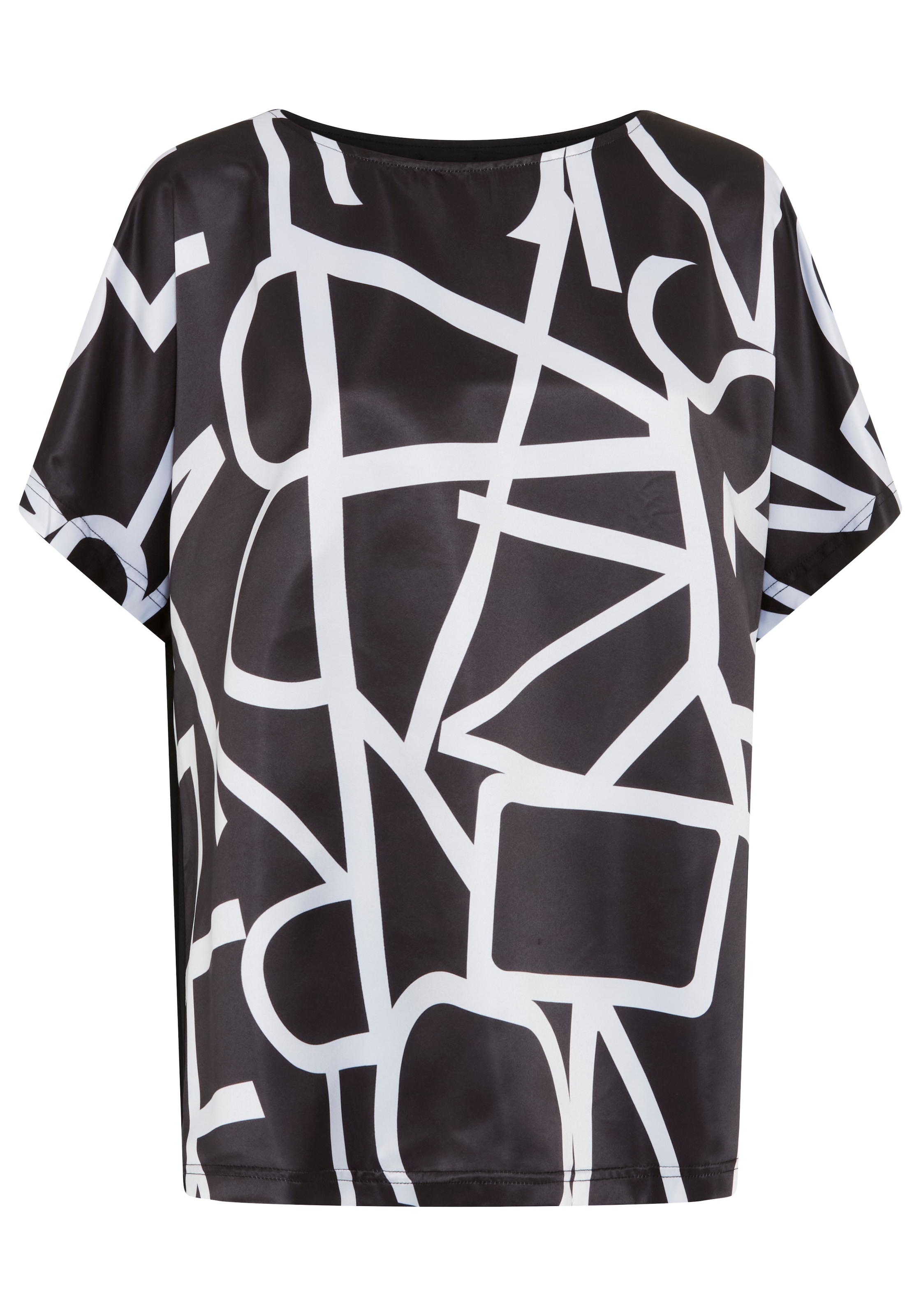 Laura Scott CURVE Satinbluse gemustert, casual Stil, mit Rundhalsausschnitt, Kurzarm