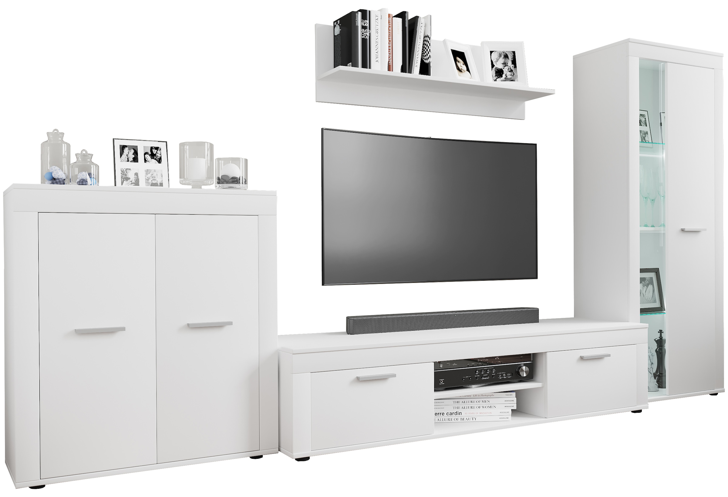 VCM Wohnzimmertisch »4 tlg Schrankwand Möbel Set Wohnwand Usilo XL« 4 Stk. tlg.