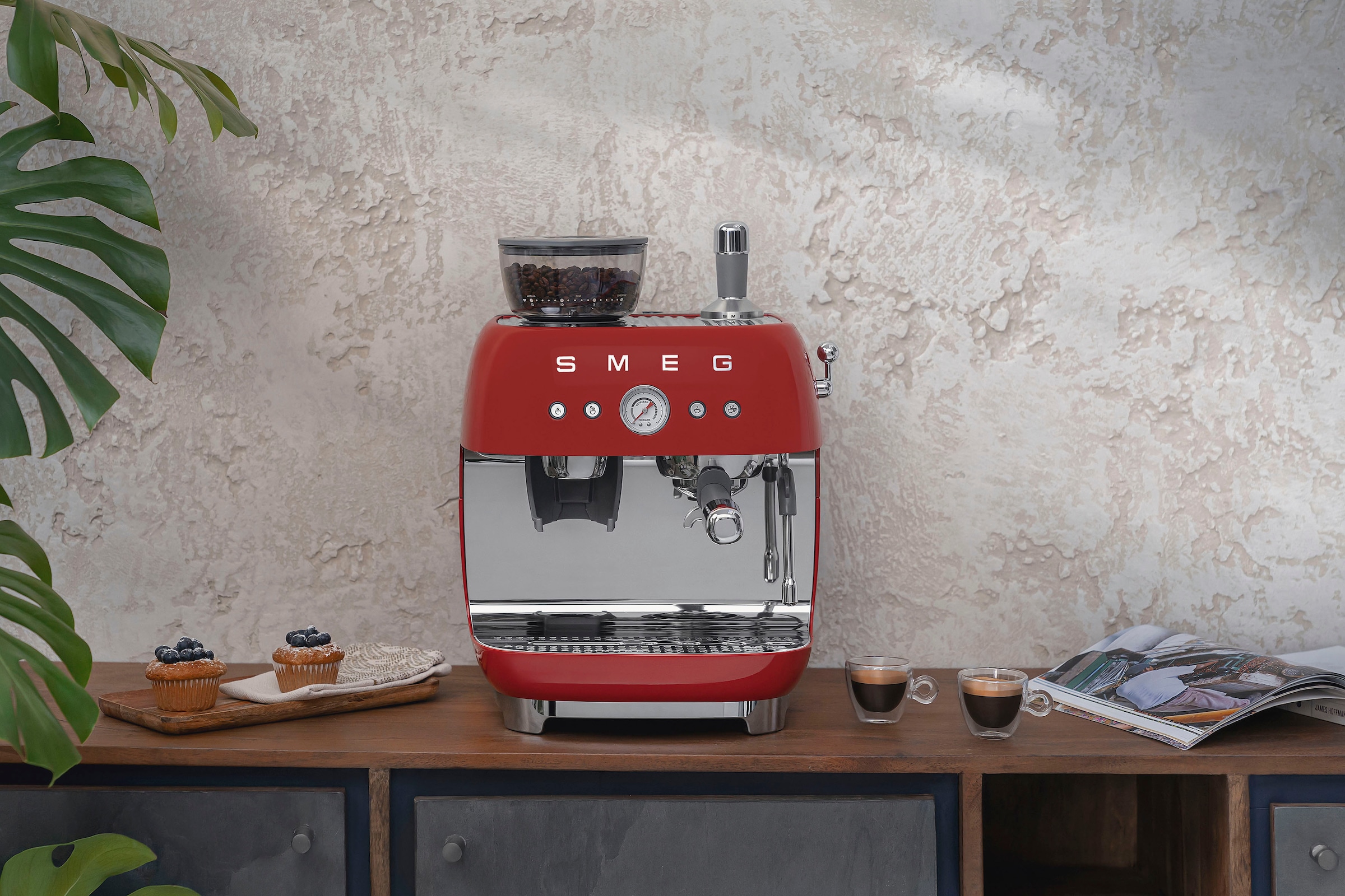 Smeg Espressomaschine »EGF03RDEU«, mit integrierter Kaffeemühle