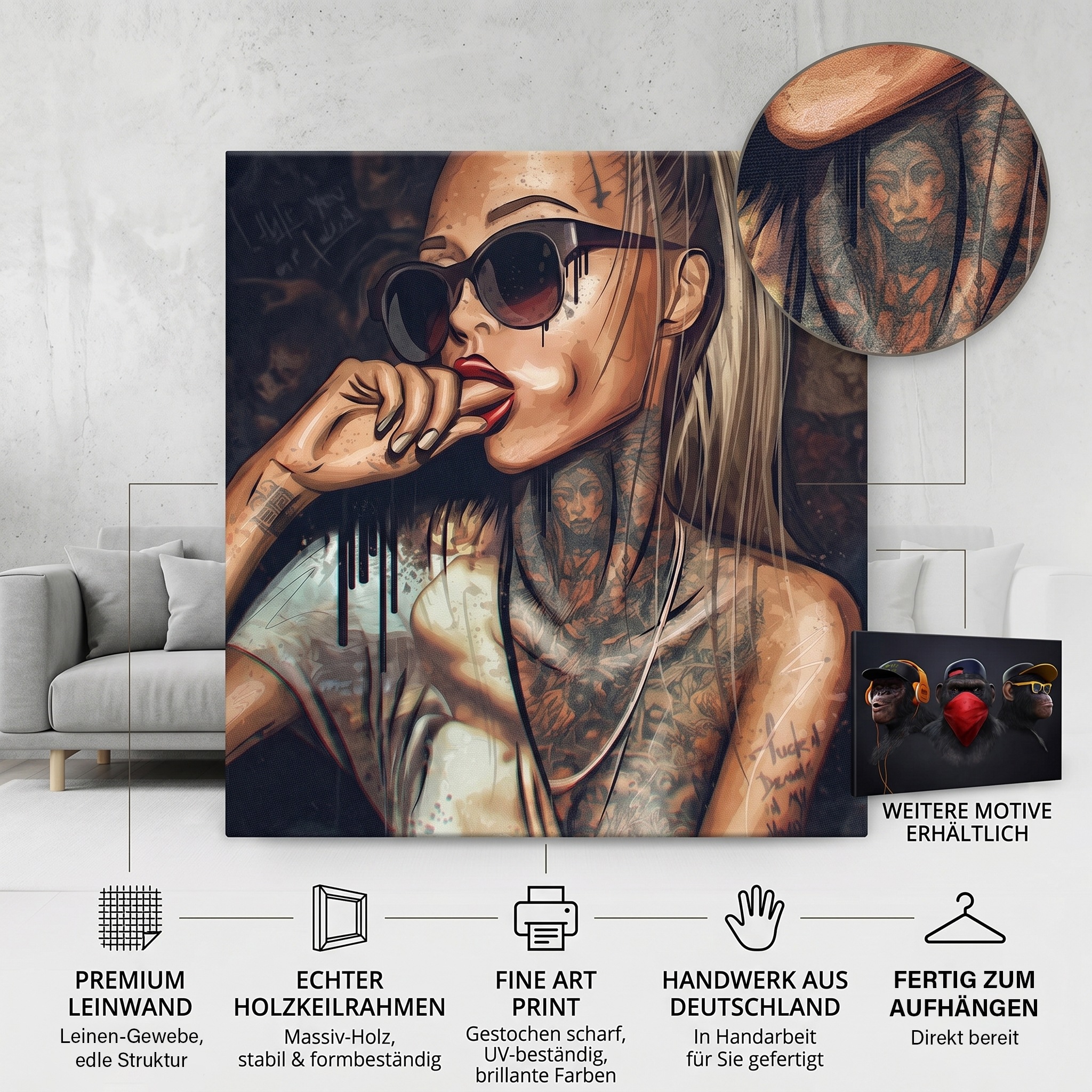 Affengeilebilder Leinwandbild »Sexy Tattoo Girl auf Keilrahmen gespannt« 1 Stk. tlg. Kunstdruck Wandbild Bild in verschiedenen Formaten
