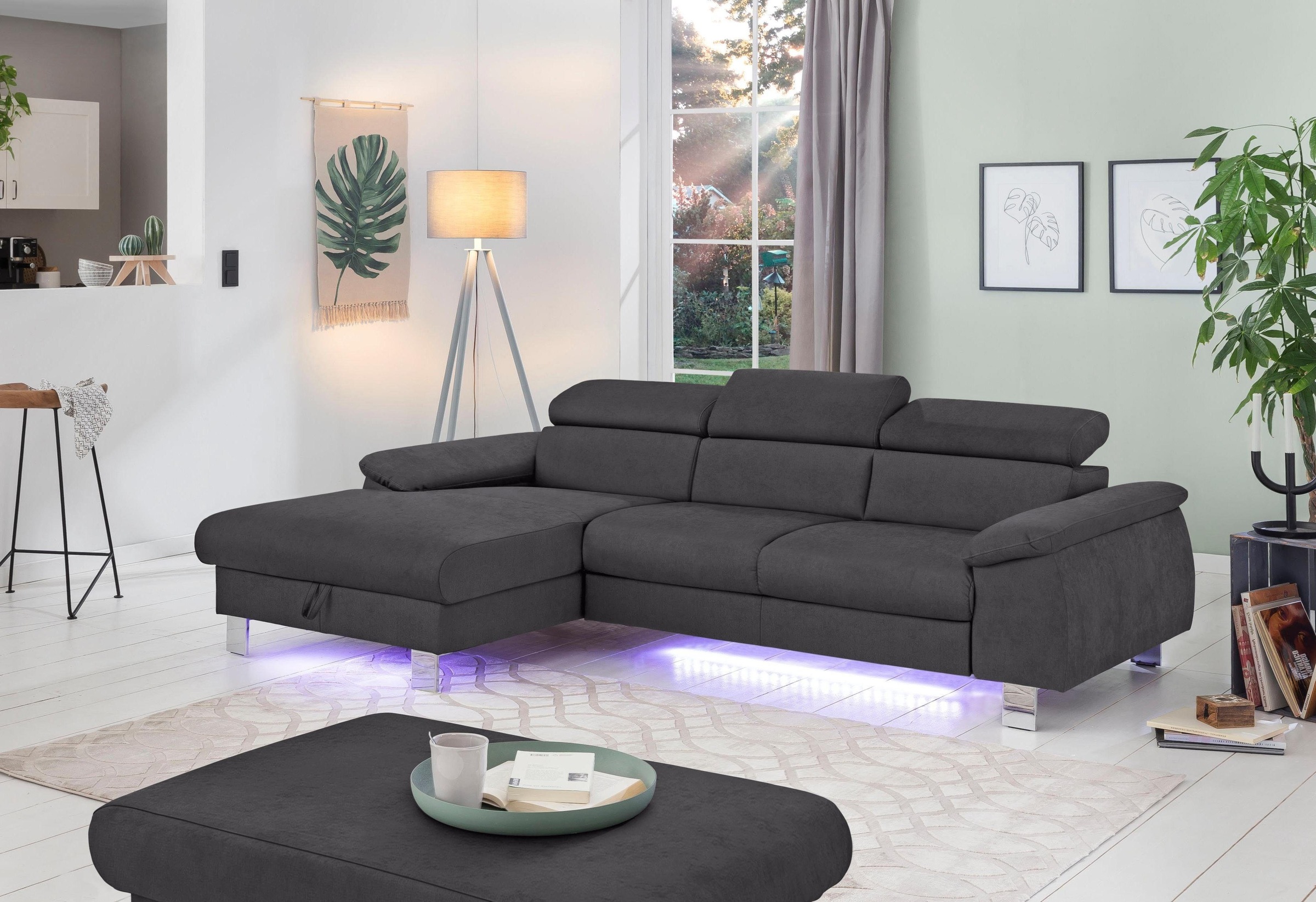 COTTA Polstergarnitur »Komaris L-Form«, (Set), Set bestehend aus: Ecksofa mit Kopfteilverstellung & Hocker