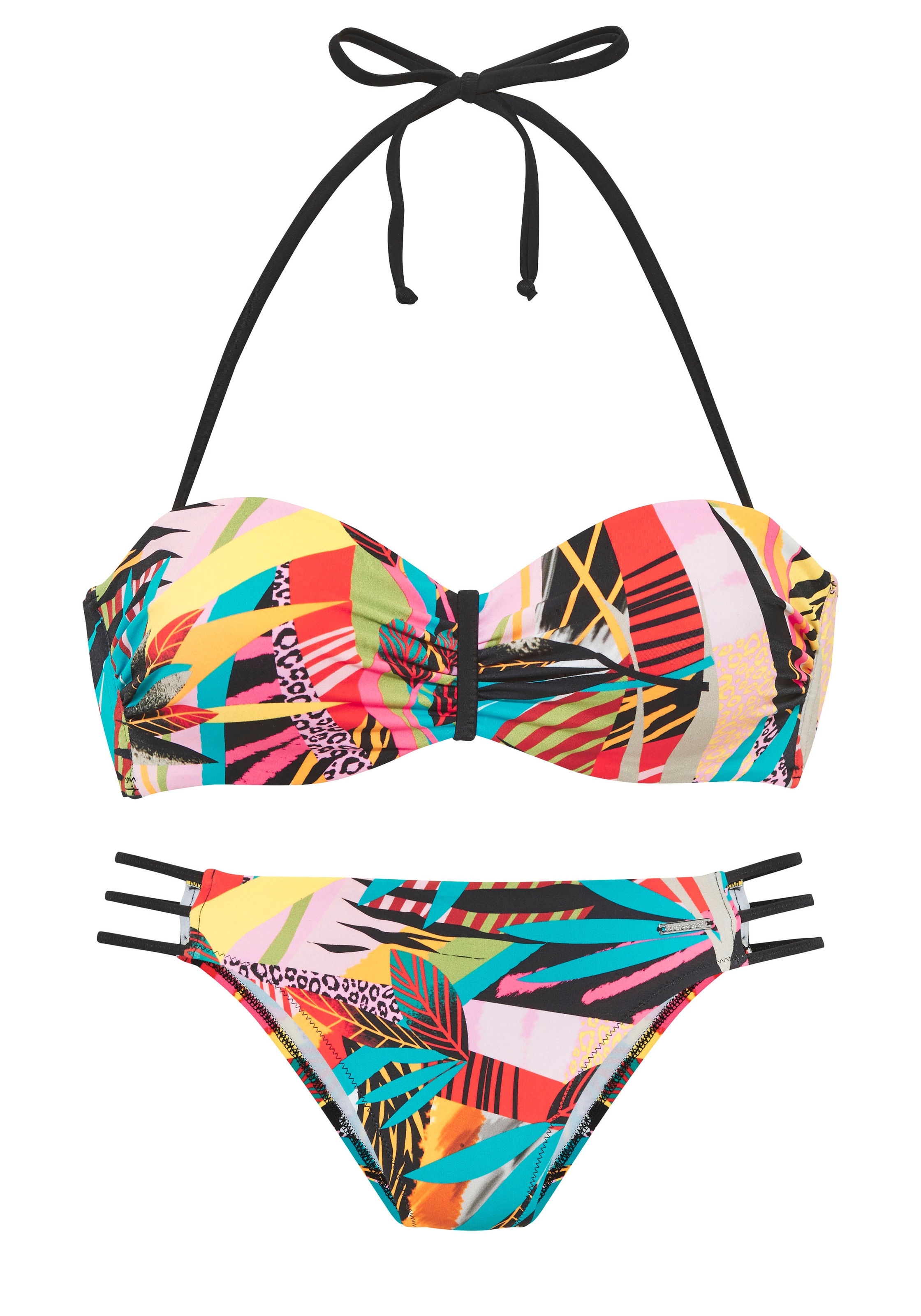 Bruno Banani, Damen, Bügel-Bandeau-Bikini »Onyx« mit kontrastfarbigen Details, bunt, Cup B, 40 - Cup B, bunt, Farbenfrohes Design