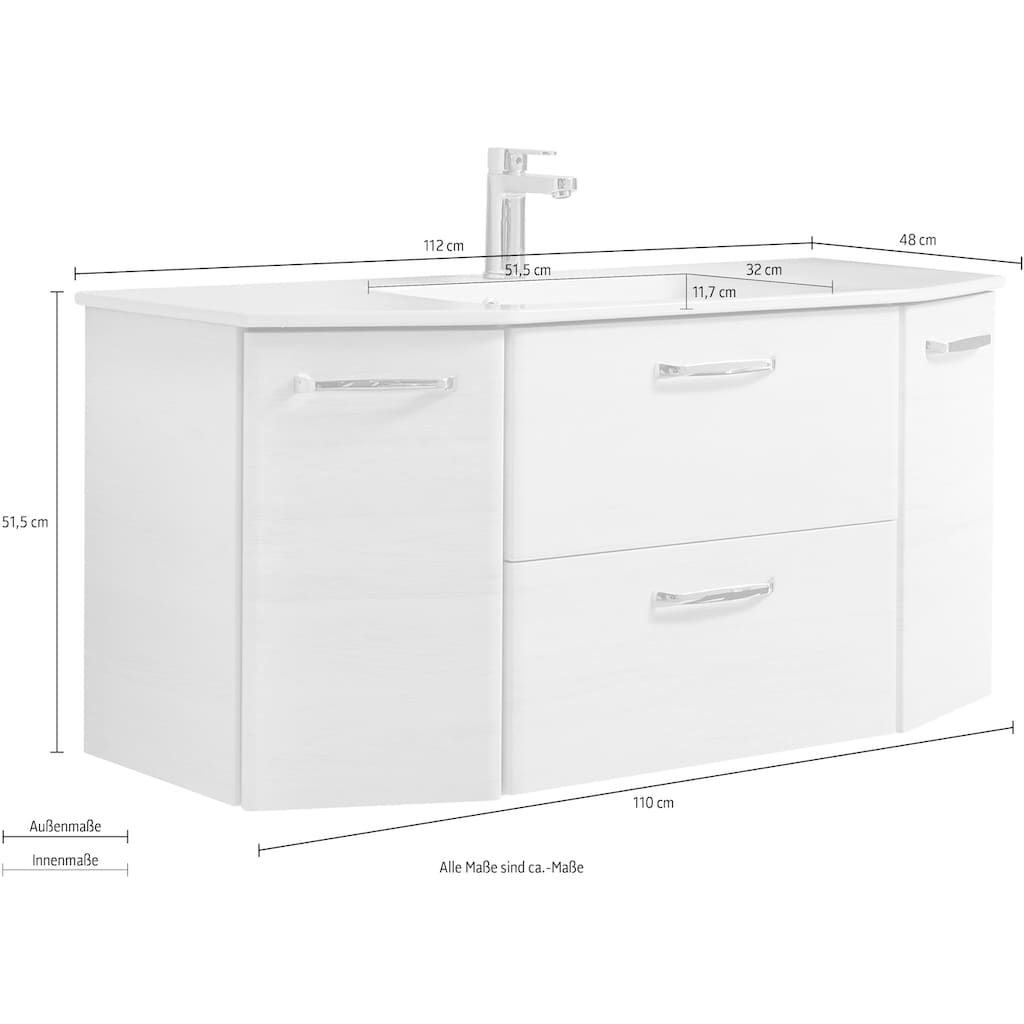 Saphir Waschtisch »Quickset Waschplatz inkl. Keramikwaschtisch, 112 cm breit, 2 Türen«