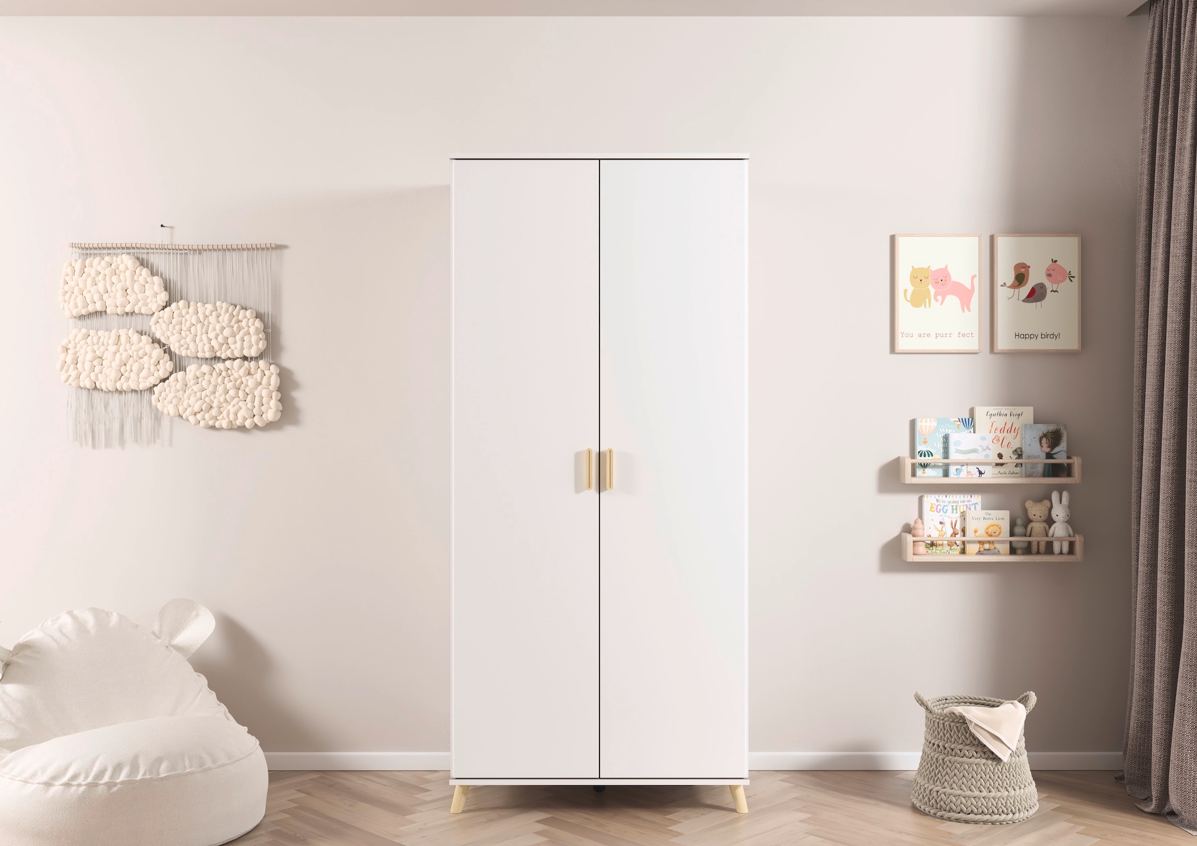 rauch Kleiderschrank »Skandi Kinderzimmer Bestseller Schlafzimmerschrank FALUN« Breite 92/137/182, Höhe 203 cm,  im modernen Skandi-Look, Füße/Griffe Eiche massiv MADE IN GERMANY