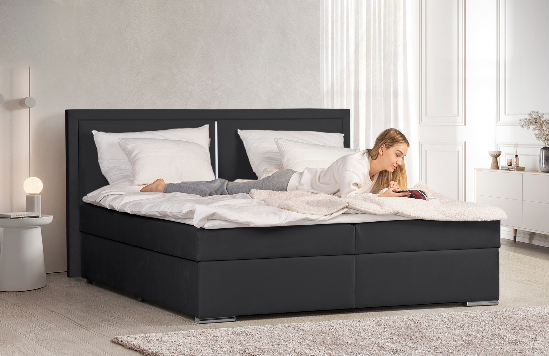 COLLECTION AB Boxbett »Athena«, Inkl. LED-Beleuchtung, Topper und Stauraum
