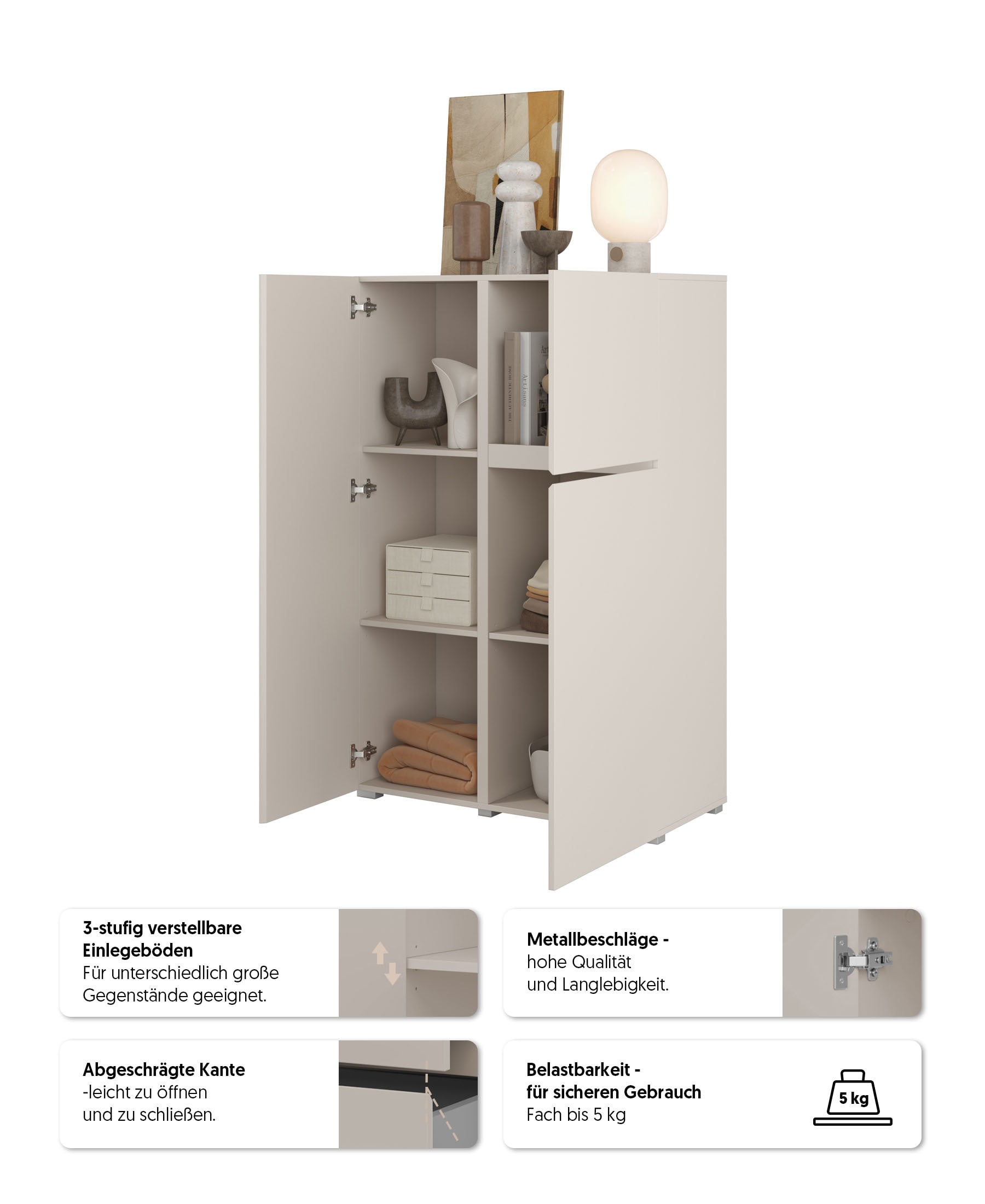 OTTO home Highboard »Metric,Breite 92cm, moderne grifflose Hochkommode 3 Türen,Highboard« Hochschrank mit viel Stauraum, Einlegeböden verstellbar, Türkommode