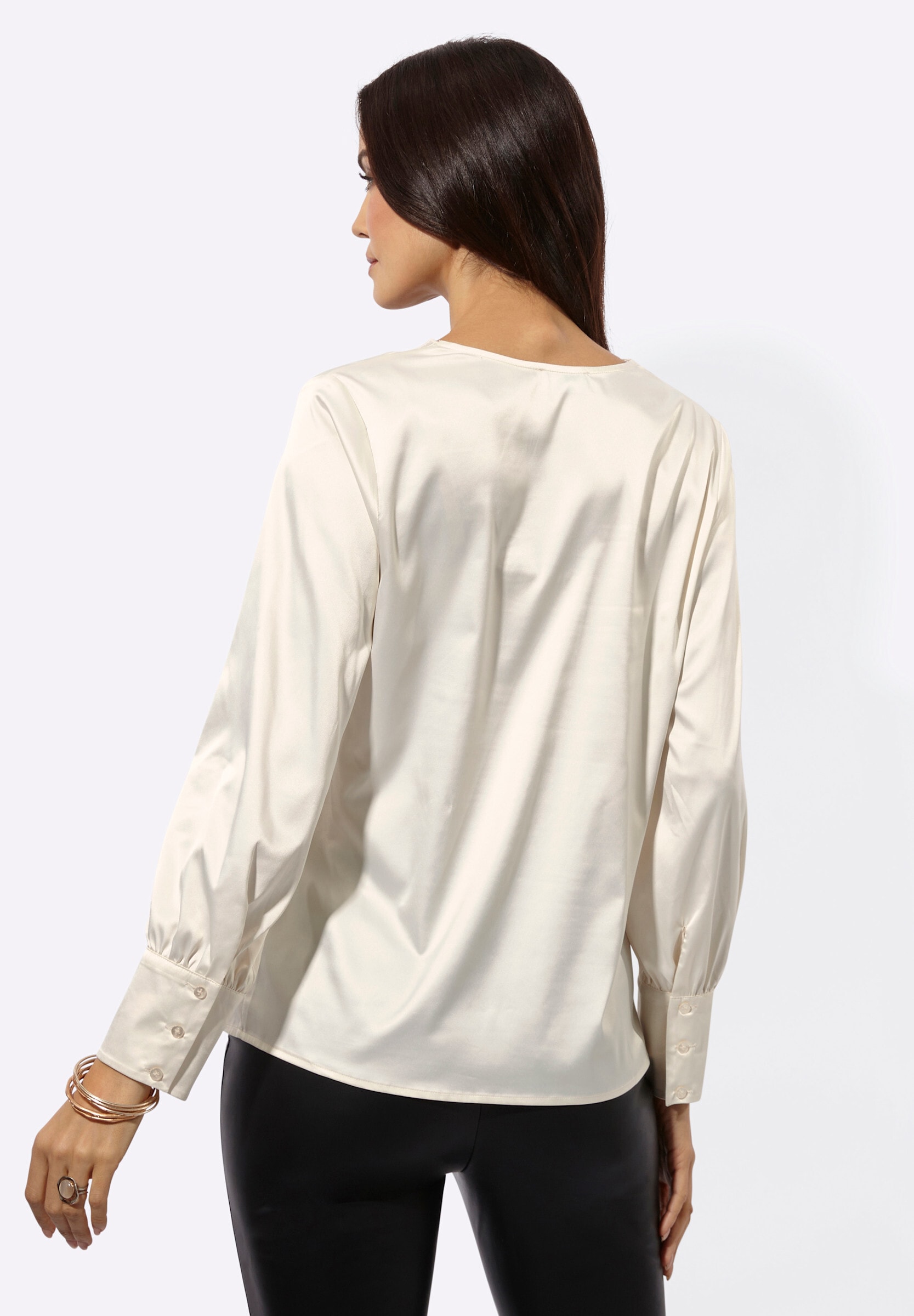 creation L Schlupfbluse »Satin-Bluse Satinbluse mit Spitze am Ausschnitt«