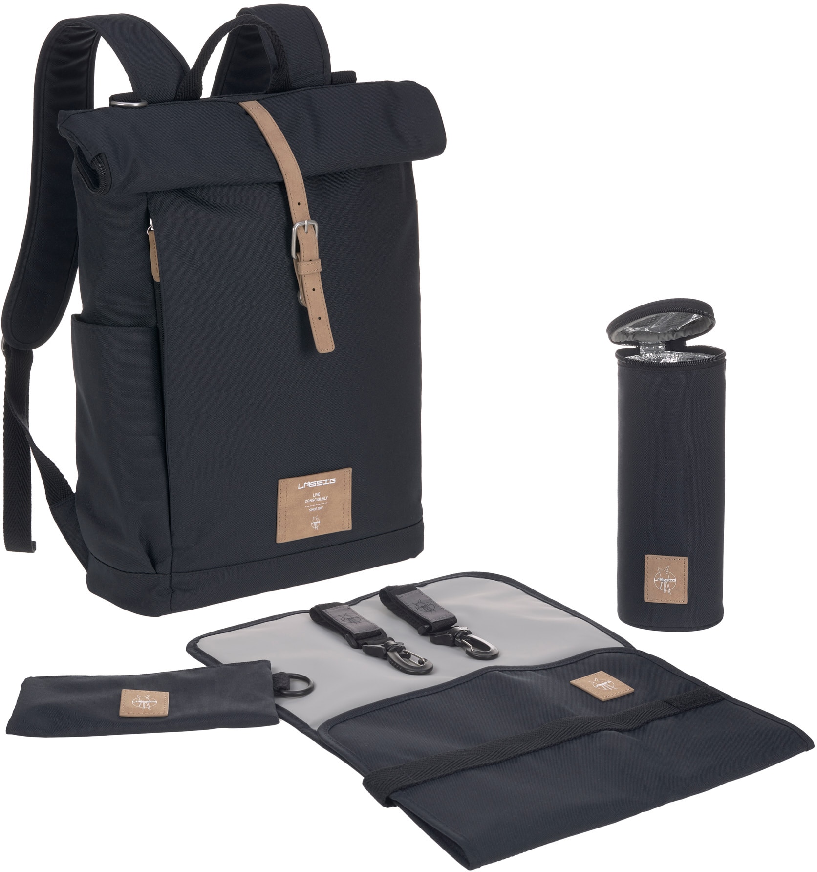 LÄSSIG Wickelrucksack »Green Label, Rolltop, night Blue«, PETA-approved vegan; zum Teil aus recyceltem Material