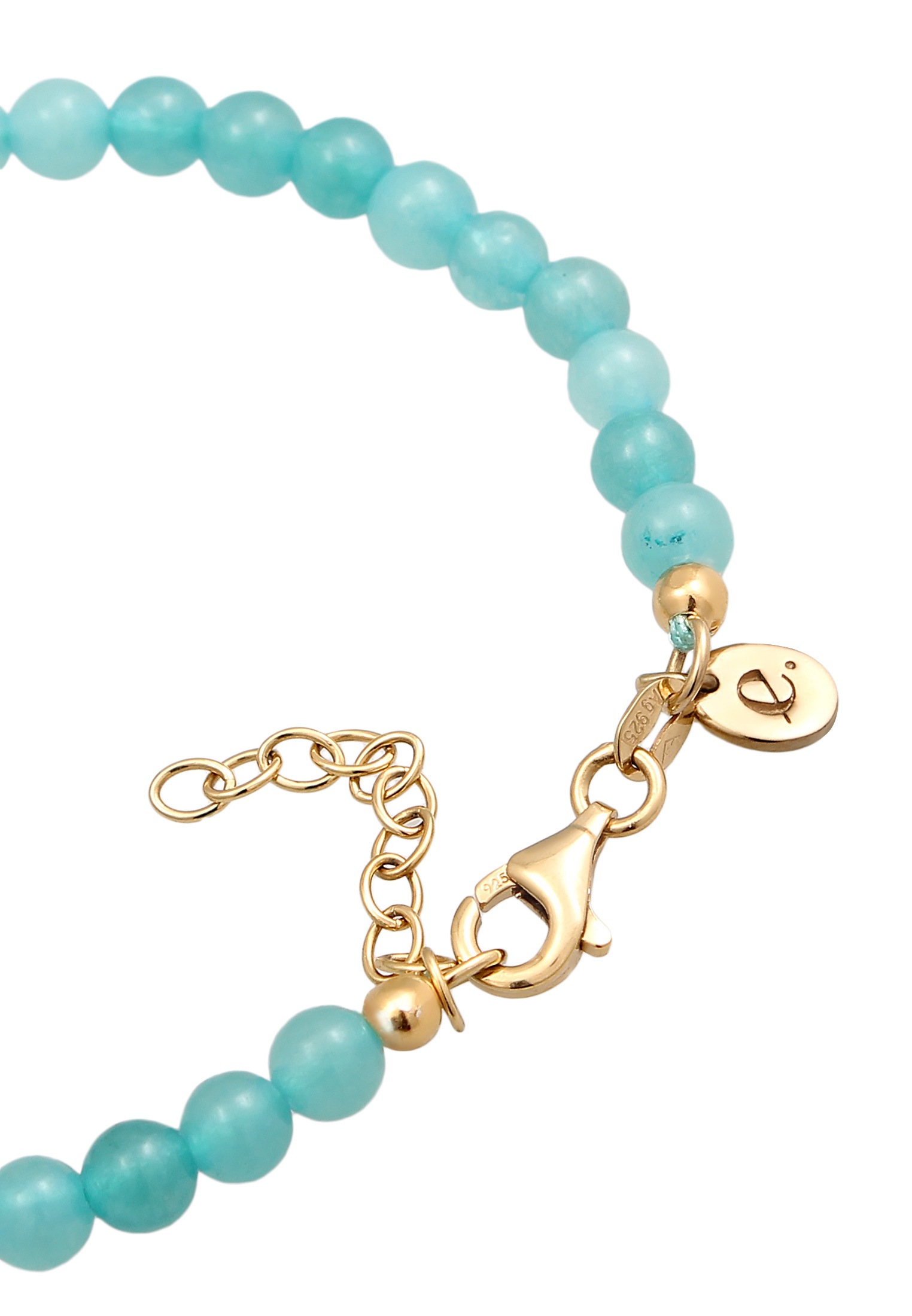 Elli Premium Armkette »Armband Amazonite Edelstein Perlen Blau-Grün 925 Sterling Silber vergoldet«