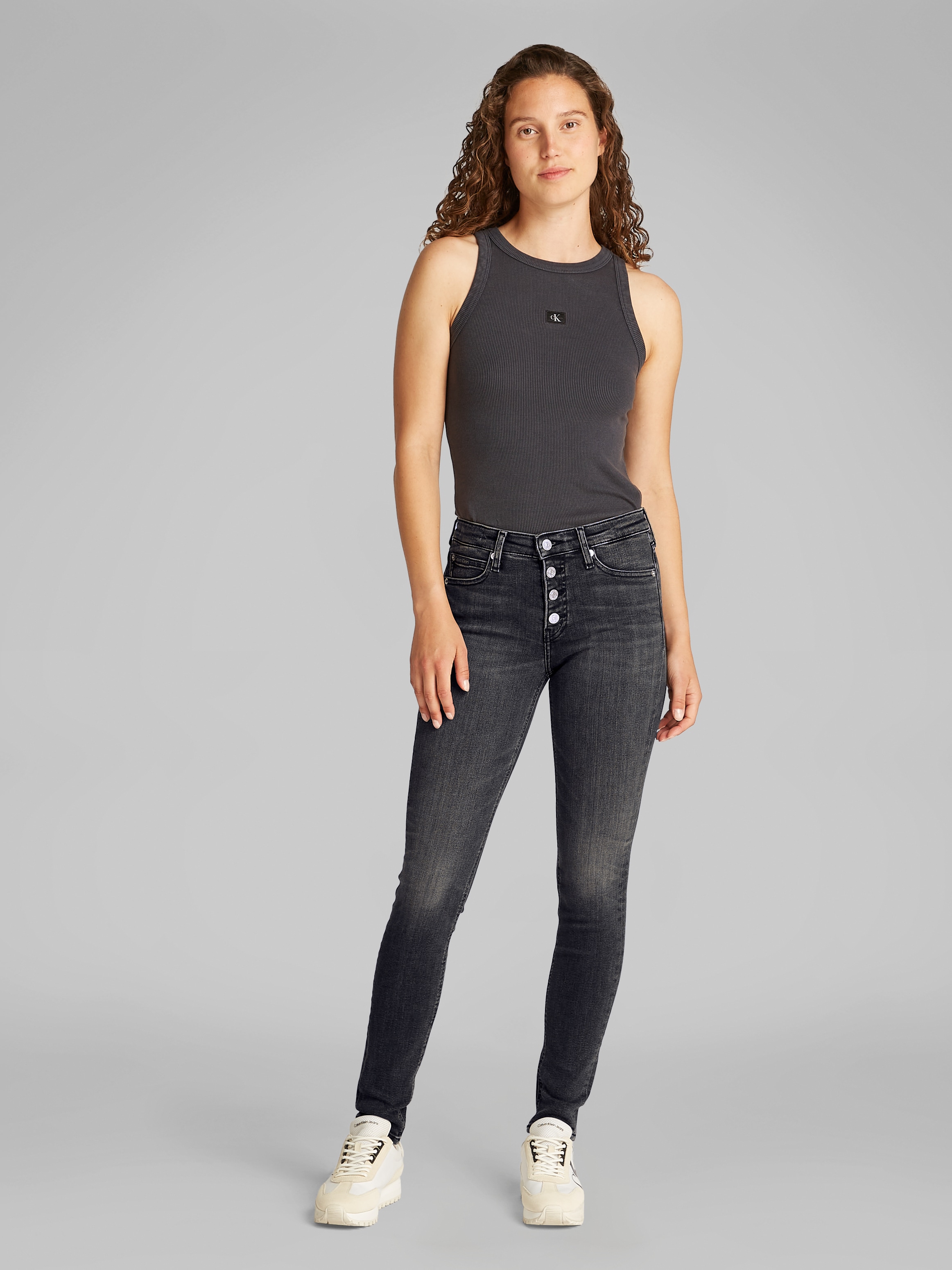 Calvin Klein Jeans Skinny-fit-Jeans »MID RISE SKINNY«, mit offener Knopfleiste