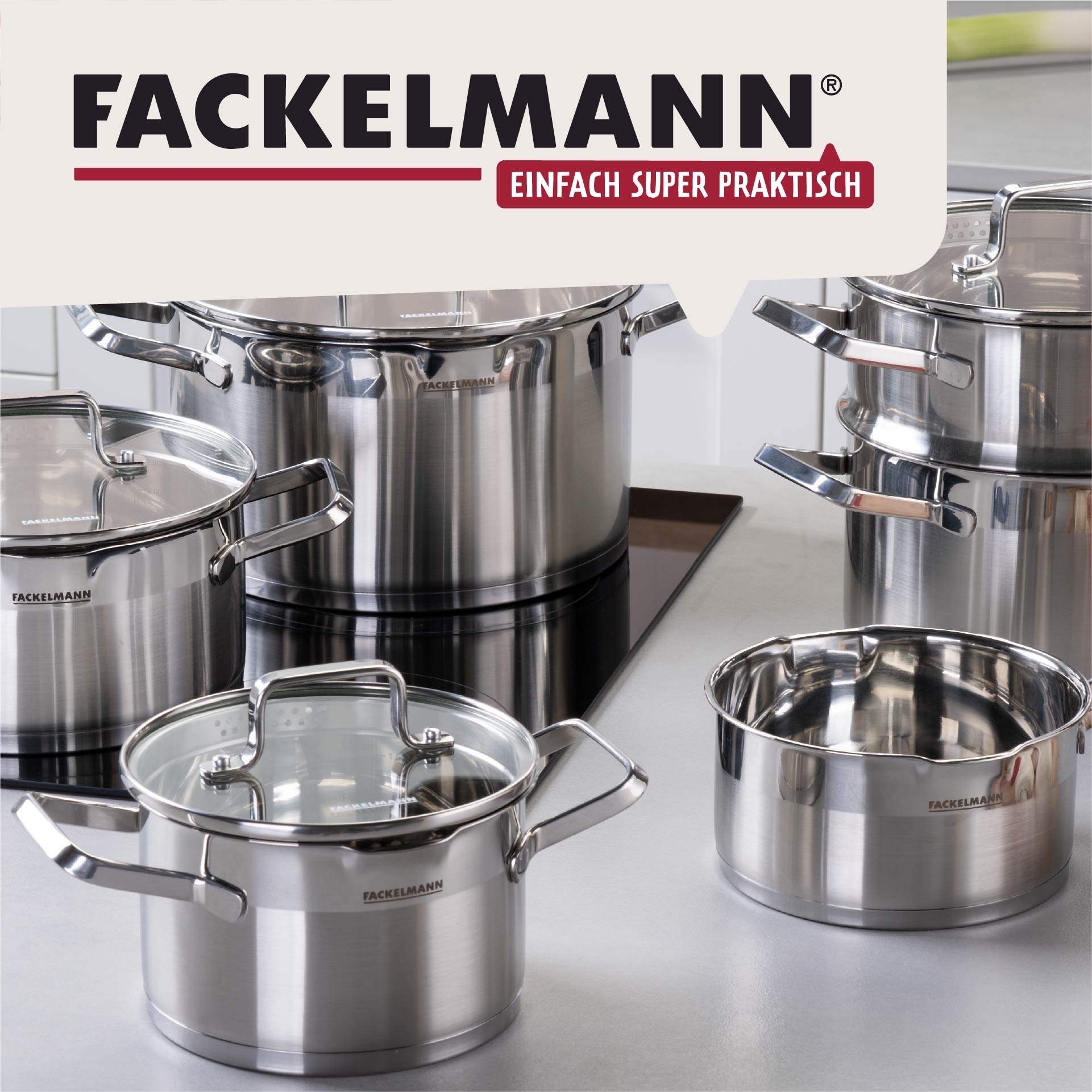 FACKELMANN Topf-Set »Bamberg, mit Dämpfeinsatz«, Edelstahl, (Set, 10 tlg.), Deckel mit Abgießfunktion