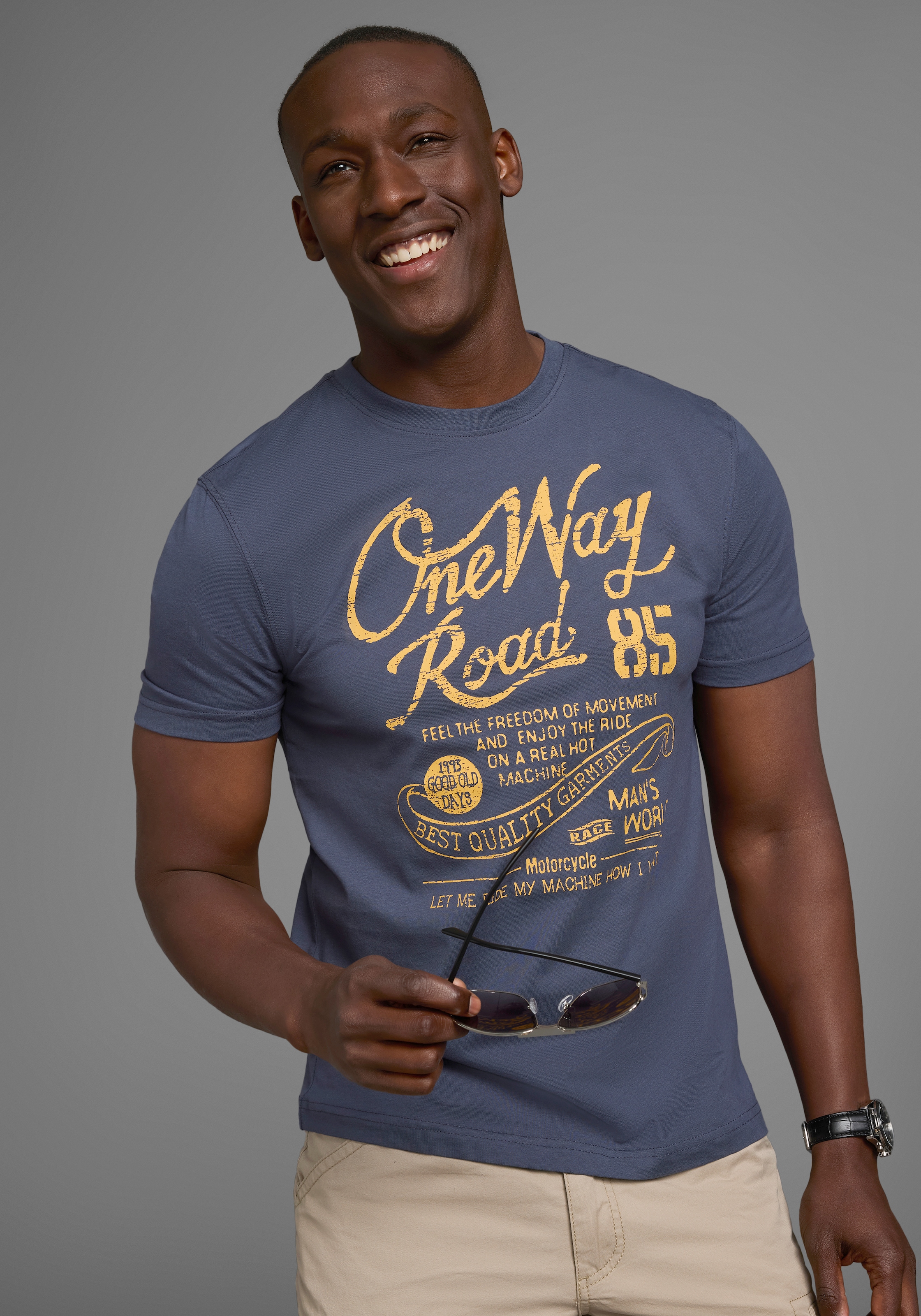 Man's World T-Shirt, Kurzarm, Regular Fit, mit Print, Rundhals, im Used-Look