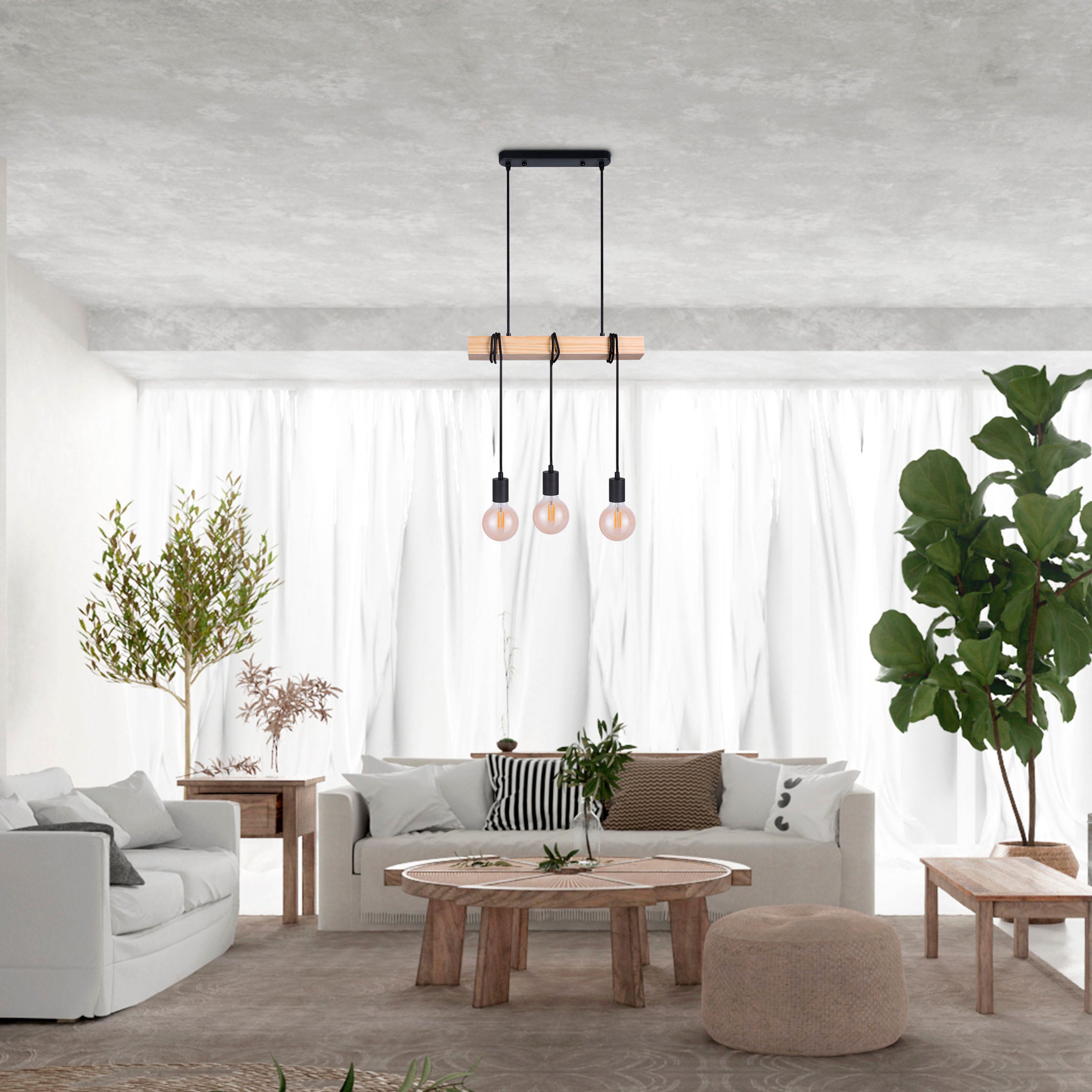 Paco Home Pendelleuchte »SINA« E27 LED Pendellampe  Hängeleuchte Wohnzimmer Esszimmer Vintage Holz 3x E27