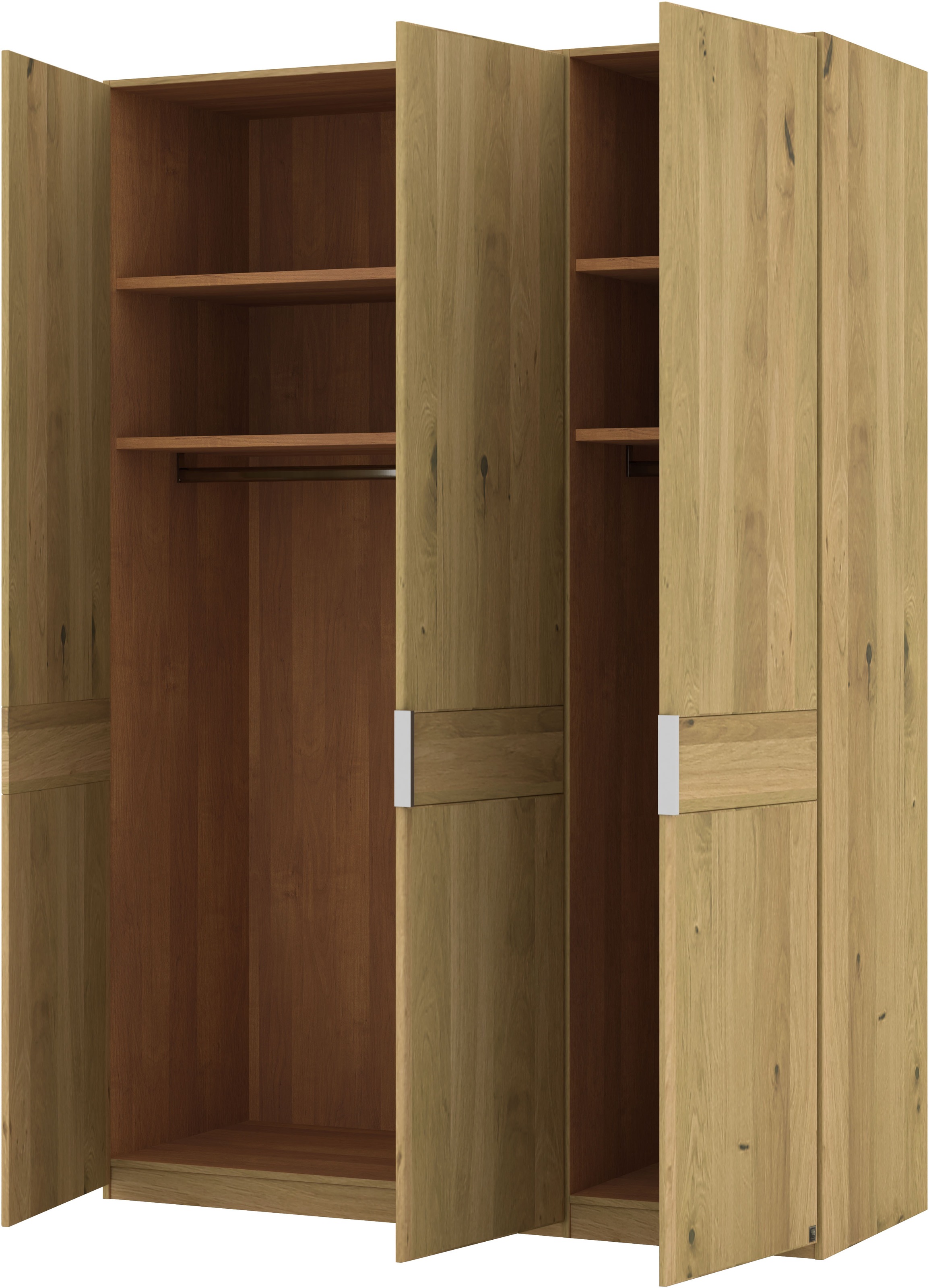 Musterring Drehtürenschrank »Savona, Kleiderschrank, Schrank, Garderobe, teilmassiv Eiche«, (mit Türdämpfern, in 5 Breiten & 2 Höhen, extra Böden, MADE IN GERMANY), Türen in Bianco-Eiche massiv, mit Querriegel, verschiedene Größen