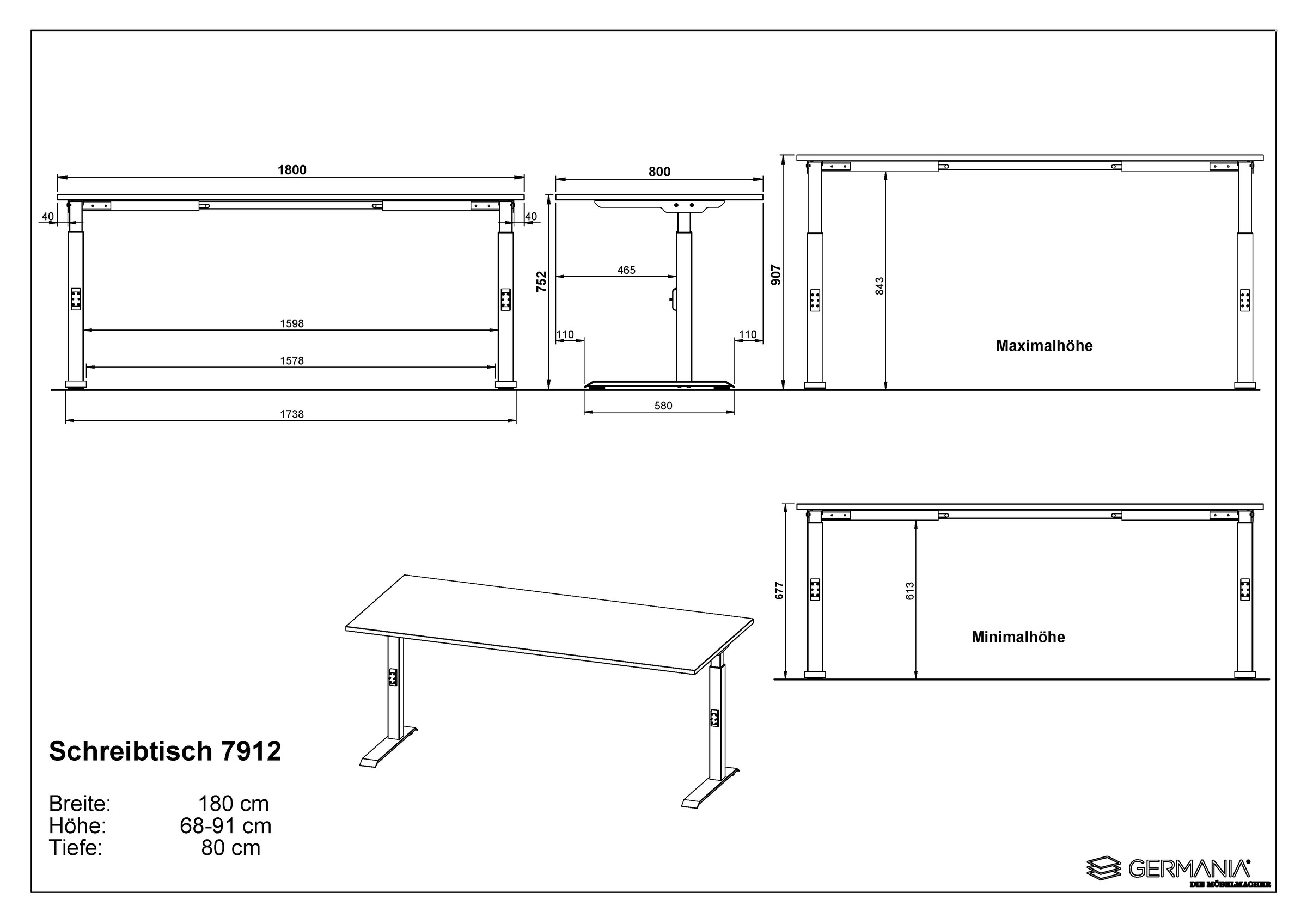 GERMANIA Schreibtisch »Lemont« Mechanisch höhenverstellbarer Schreibtisch