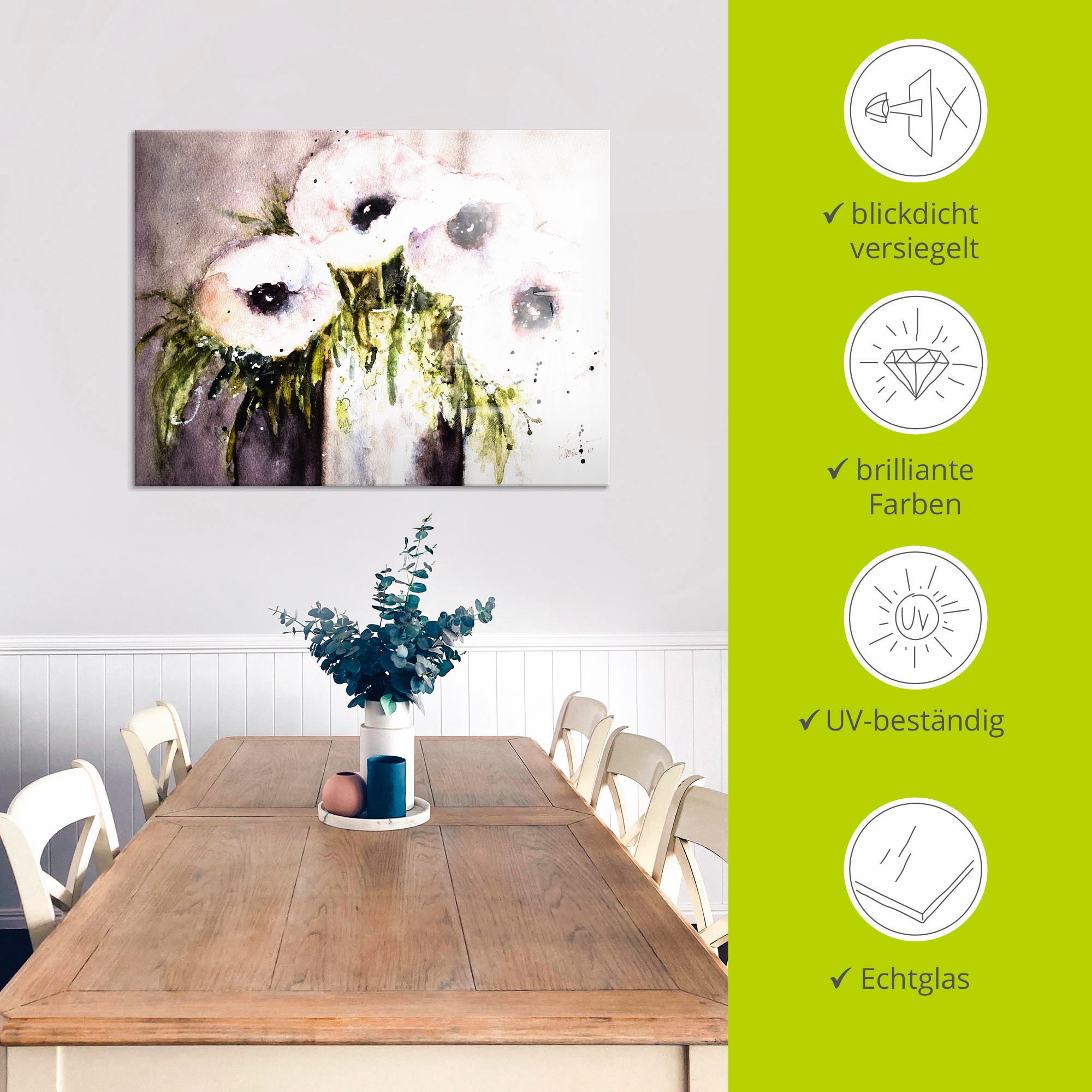 Artland Glasbild »Lila Mohn in Vase« Blumen 1 Stk. tlg. in verschiedenen Größen