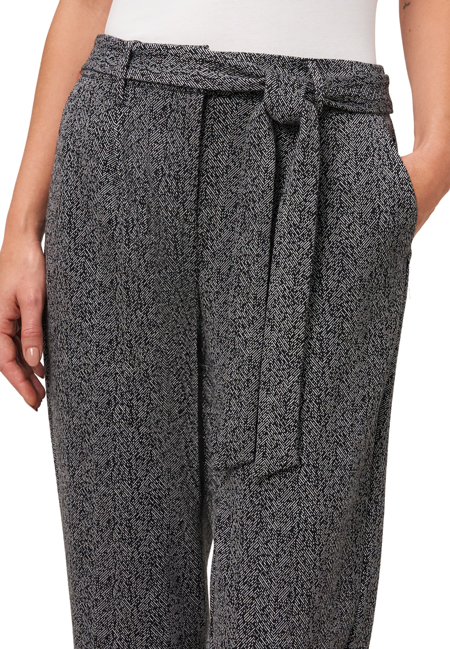 Zero Stoffhose »Stoffhose Herringbone mit Bindegürtel 28 Inch«
