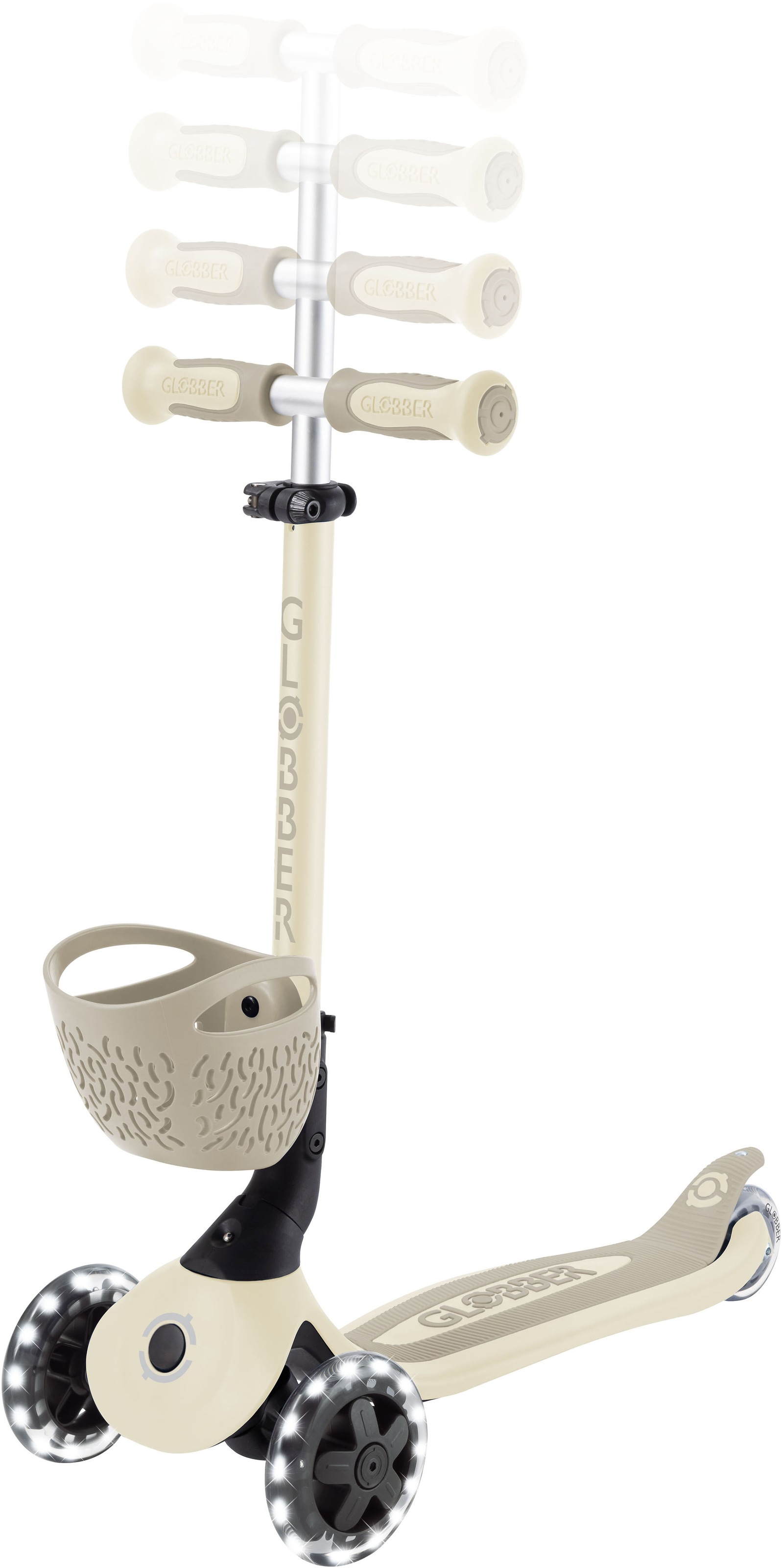 Globber Tretroller »GO-UP BABY 360 LIGHTS, mit Leuchtrollen und Leuchtmodul« Aufsitzrad, Laufrad und Scooter in Einem