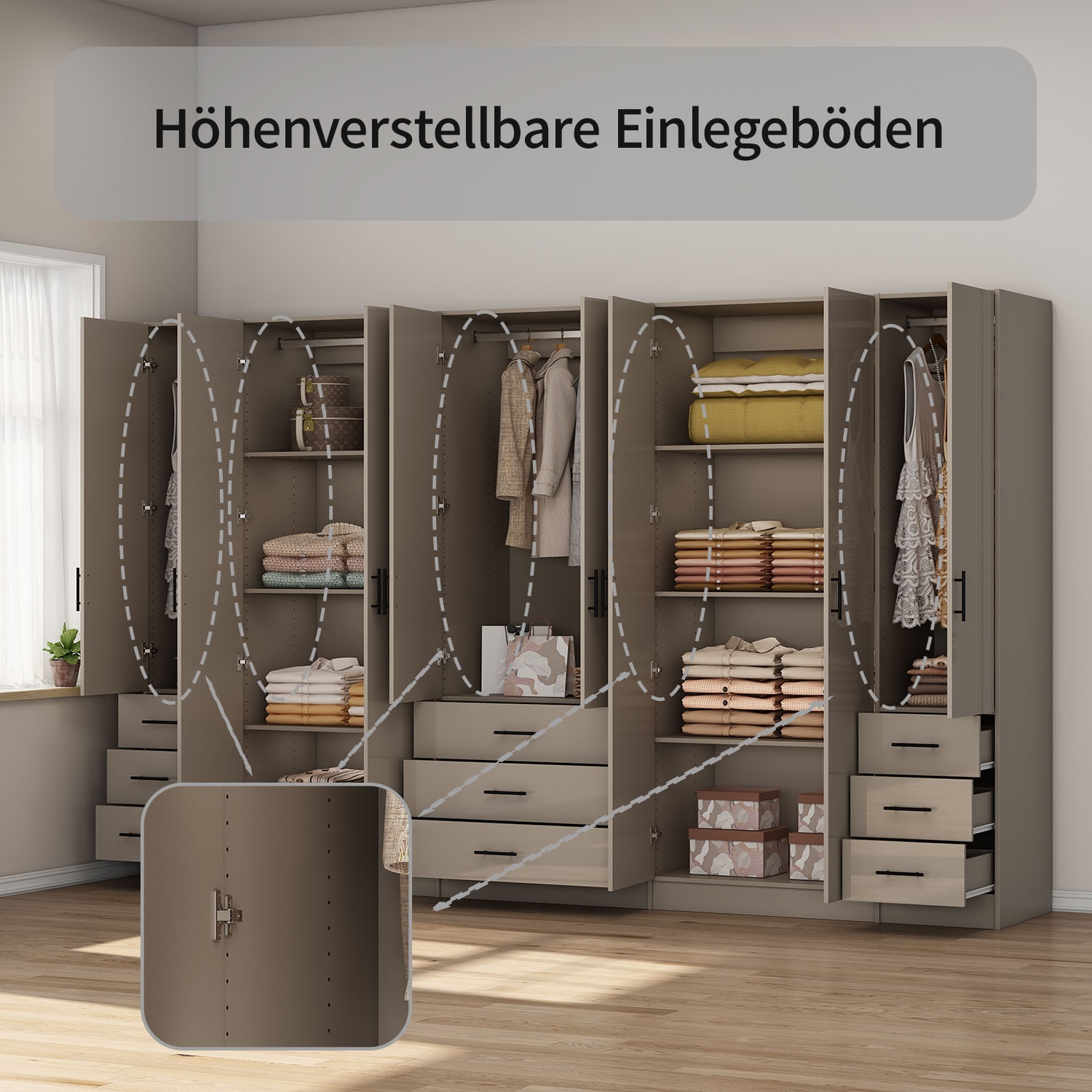 OTTO home Kleiderschrank »Trento Schlafzimmerschrank Garderobe hochglanz« Schrank mit 8 Türen und 9 Schubladen, hochglänzende Fronten