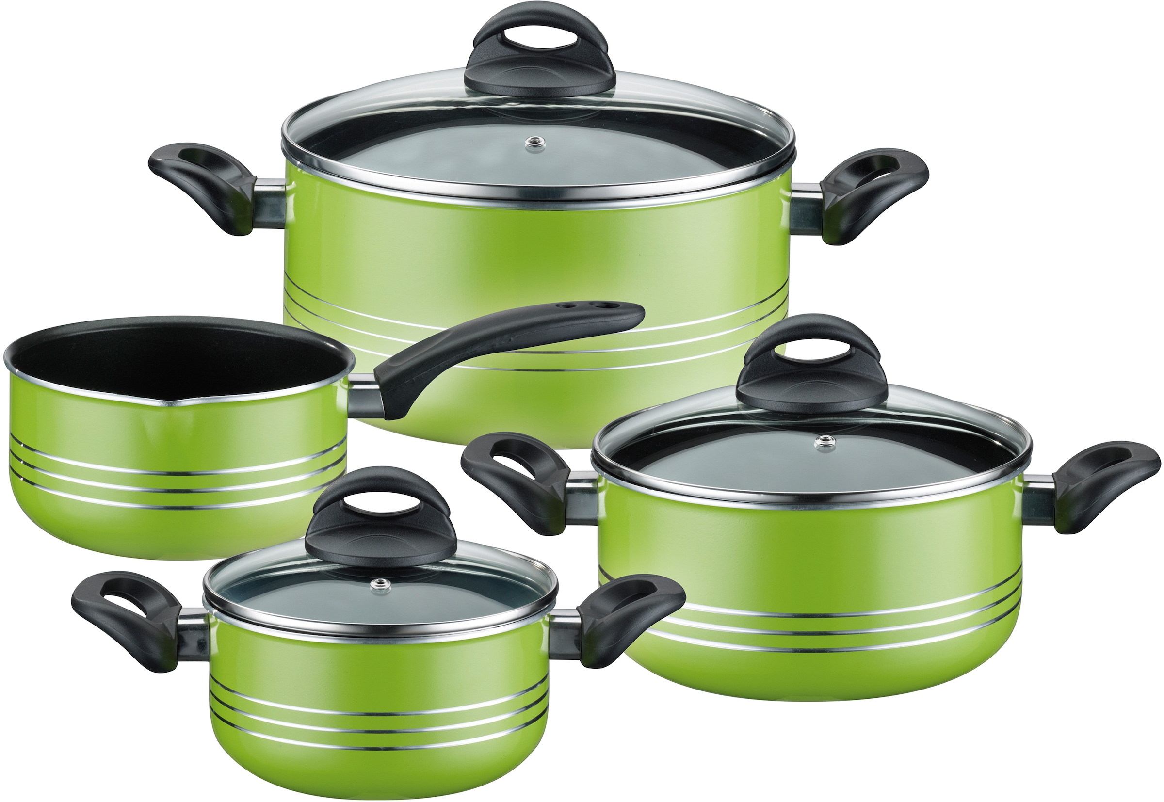 GSW Topf-Set »Milano color«, Aluminium-Leichtmetall-Legierung, (Set, 7 tlg., je 1 Kochtopf Ø 16/20/24 cm, 1x Stielkasserolle Ø 16 cm), extra starker FerroTherm®Boden, Induktion