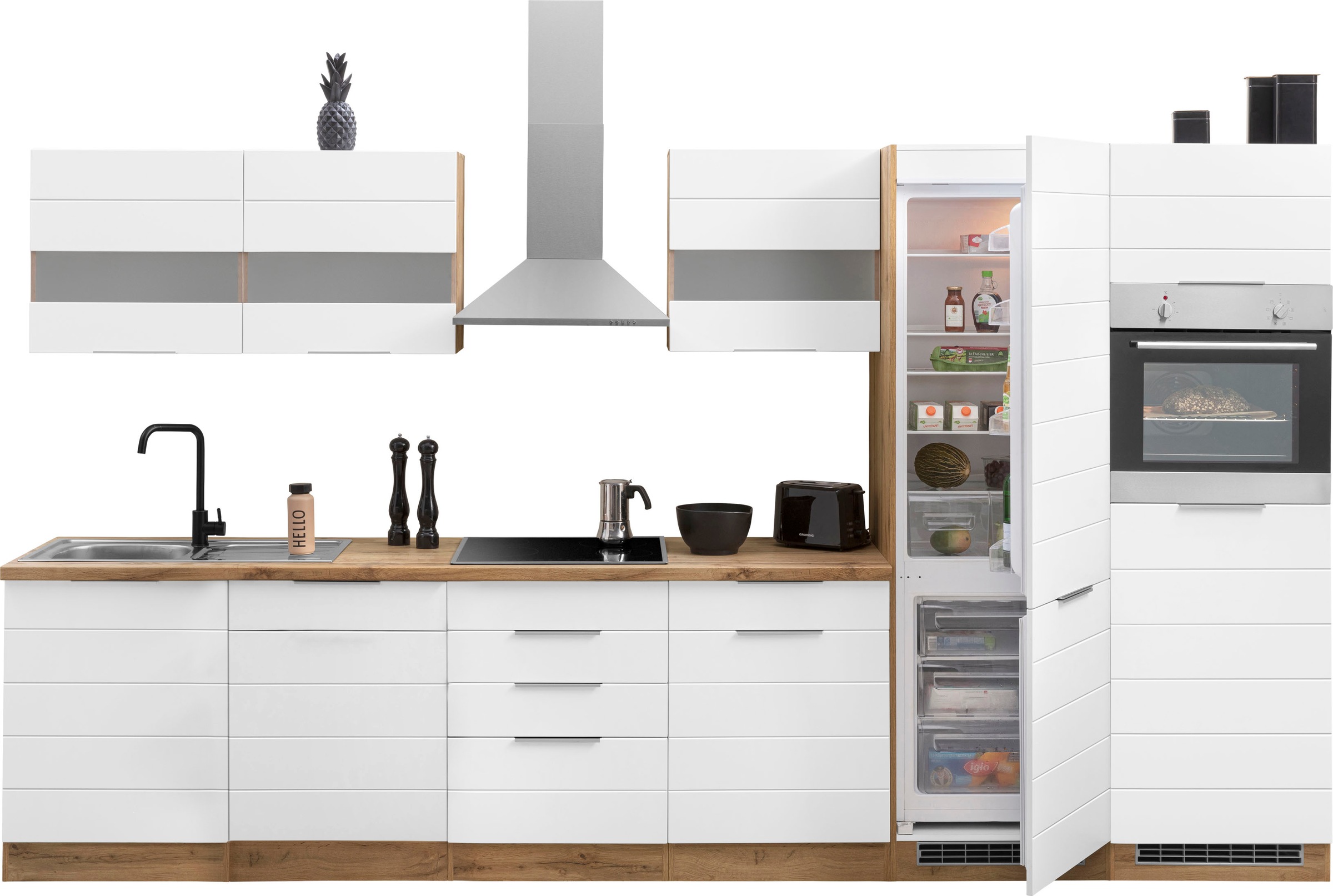 KOCHSTATION Küchenzeile »KS-Luhe« 360 cm breit, wahlweise mit oder ohne E-Geräten, gefräste MDF-Fronten