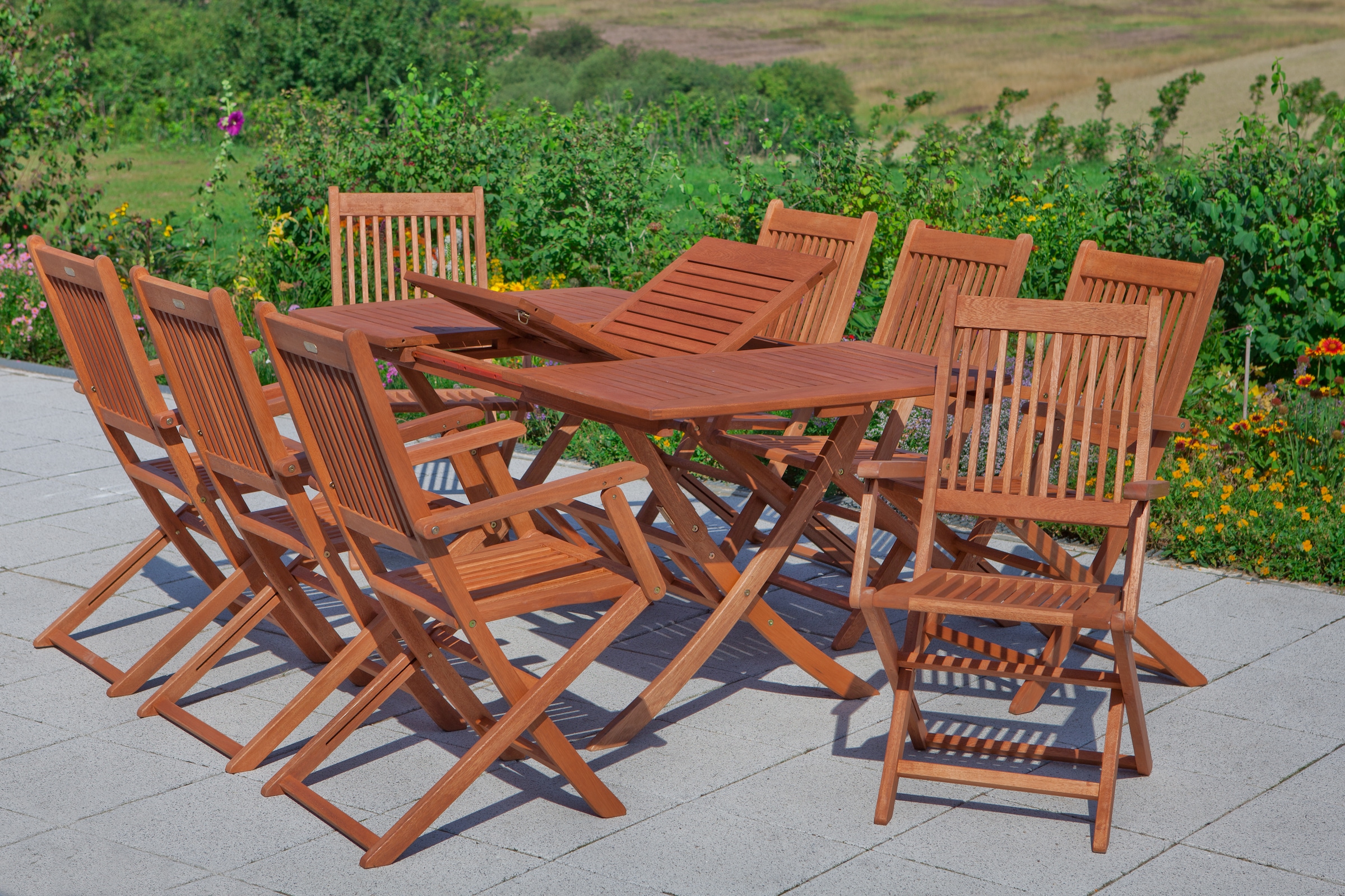 MERXX Garten-Essgruppe »»Rio««, (Set, 7 tlg., Geöltes Eukalyptusholz), Ausziehtisch:, klappbar LxB: 110-160 x 90 cm