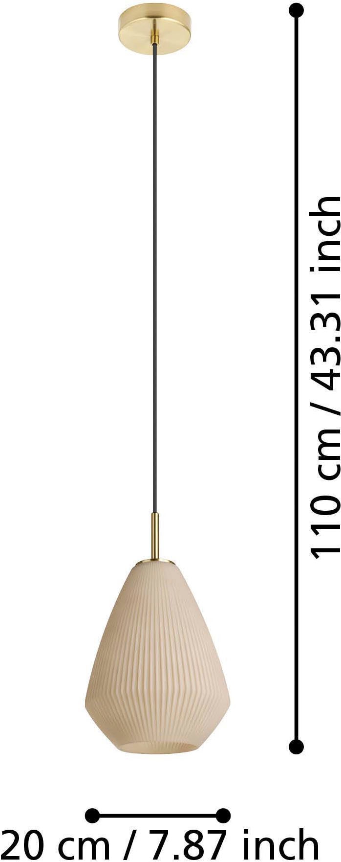EGLO Hängeleuchte »Caprarola Hängelampe, E27, Esstischlampe, Wohnzimmerlampe, Lampe« E27 1 Stk. aus satiniertem Glas und Metall in Messing, Hängeleuchte, E27, Ø 20 cm