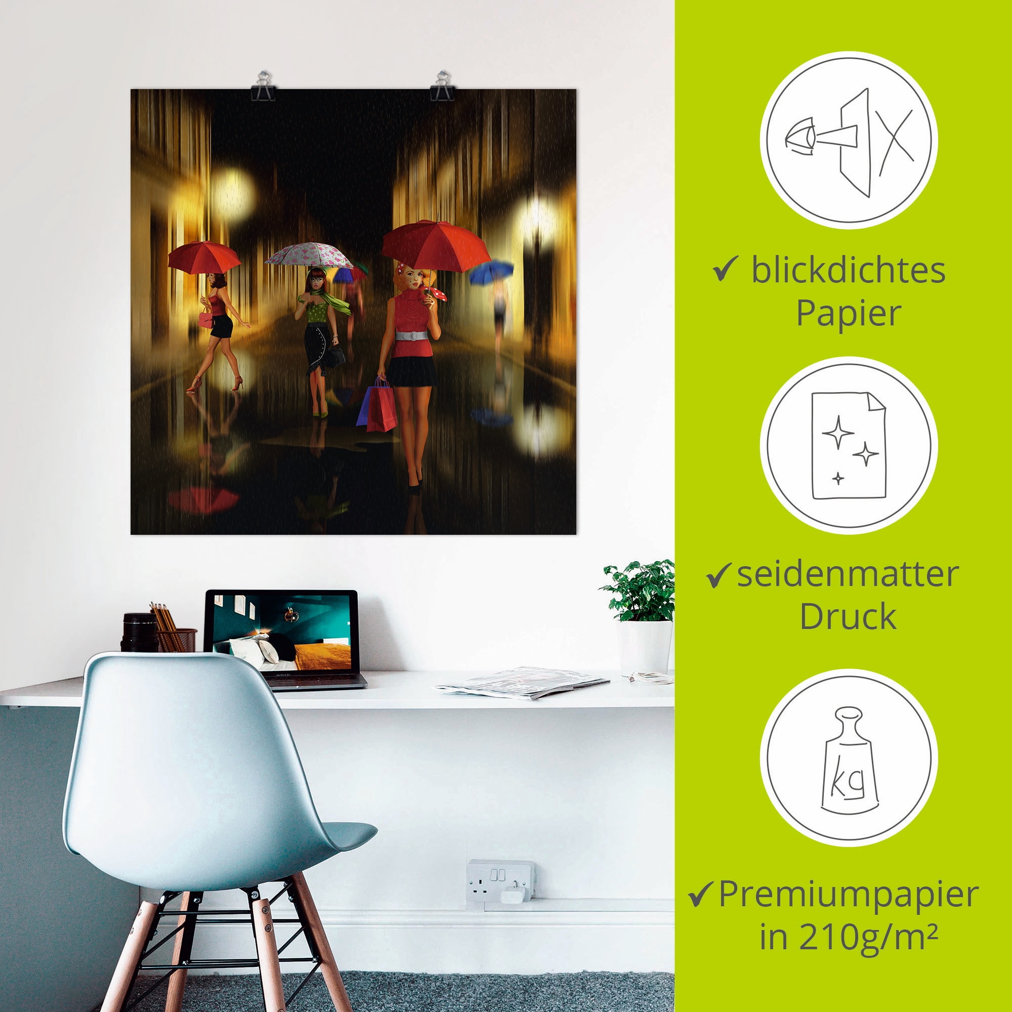 Artland Poster »Frauen beim Einkaufen im Regen« Frau 1 Stk. tlg. als Alubild, Outdoorbild, Leinwandbild, Poster in verschied. Größen