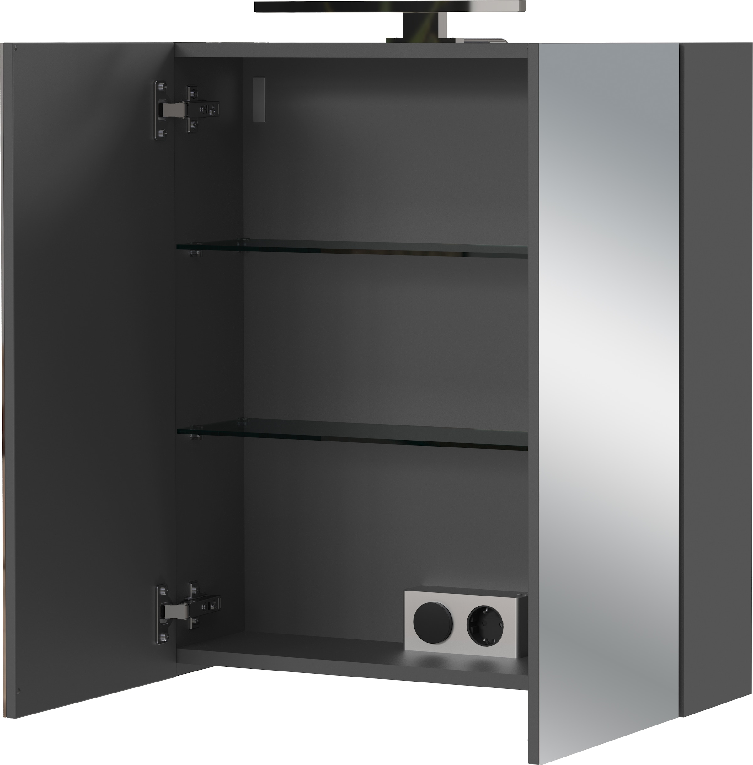GERMANIA Spiegelschrank »GW-Arcena«, (1 St.), inkl. LED-Beleuchtung & Steckdosenbox, Glaseinlegeböden, Breite 60 cm