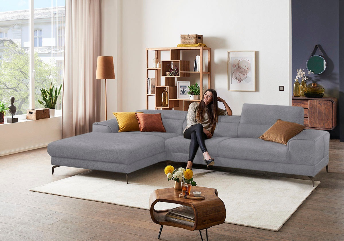 W.SCHILLIG Ecksofa »piedroo, Designsofa mit tollem Sitzkomfort, bequem und elegant, L-Form«, Kopfteilverstellung, wahlweise mit Sitztiefenverstellung, Breite 343cm