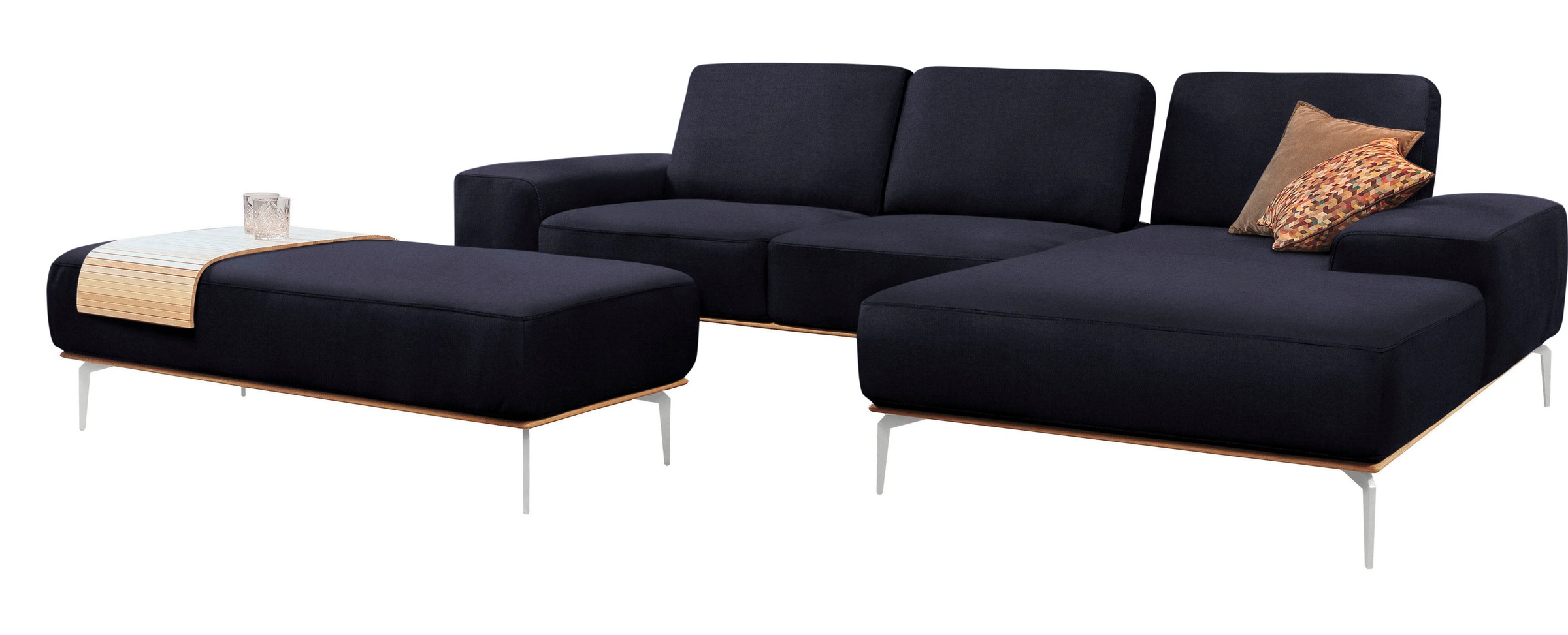 W.SCHILLIG Ecksofa »run, Designsofa mit tollem Sitzkomfort, bequem, L-Form«, mit elegantem Holzsockel, Füße in Chrom glänzend, Breite 319 cm