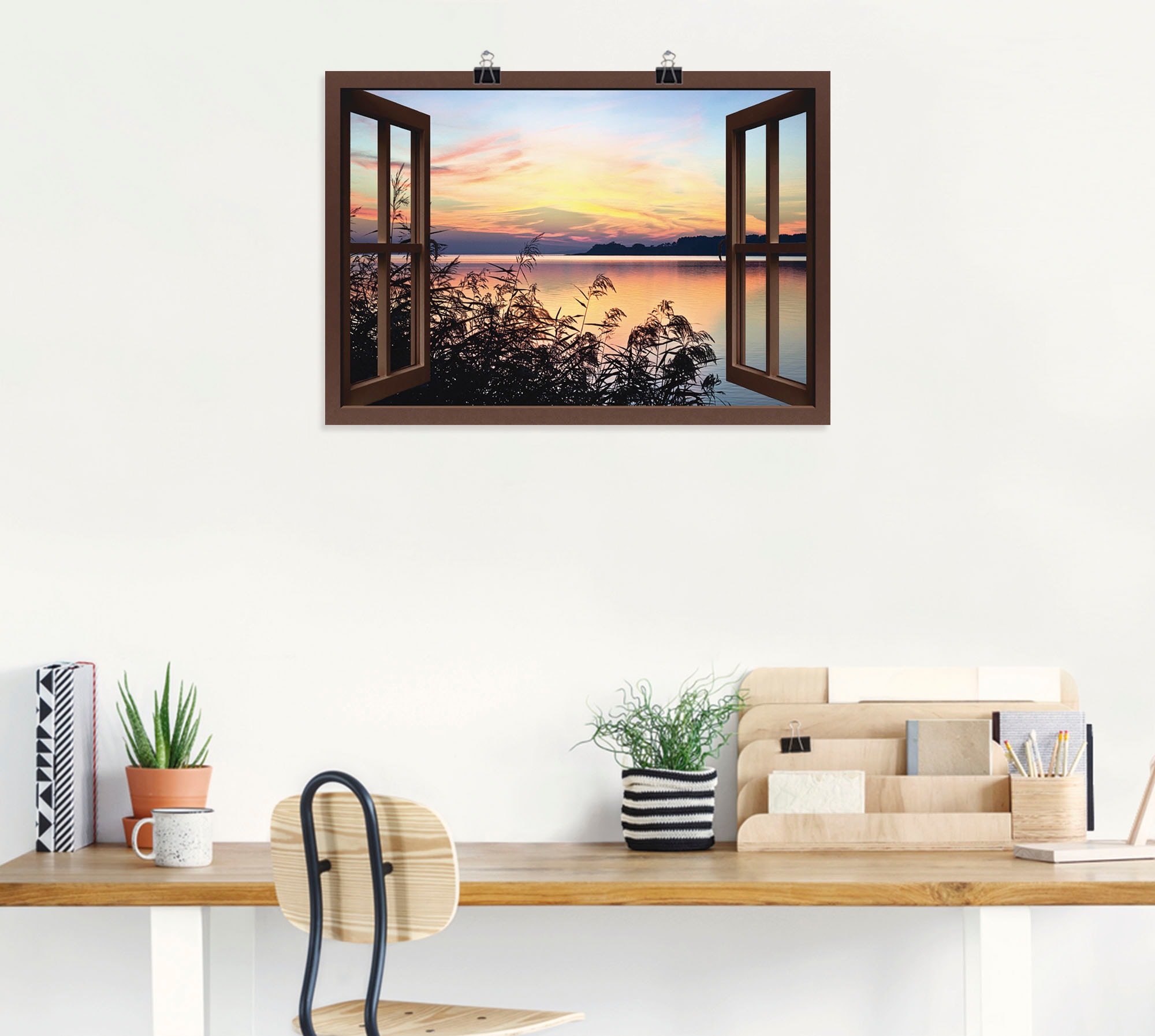 Artland Poster »Fensterblick - Abendrot im Schilf« Fensterblick 1 Stk. tlg. ohne Rahmen