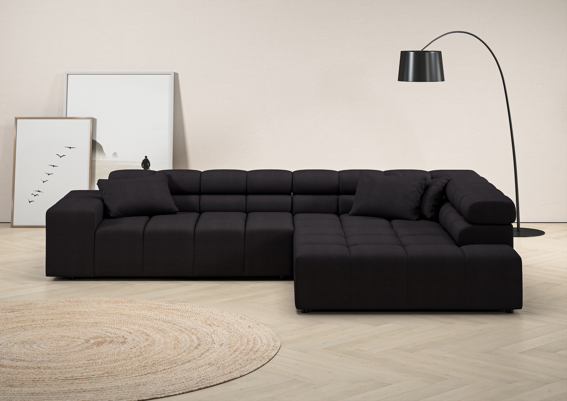 INOSIGN Ecksofa »Ancona incl. Kopfteilverstellung, Zierkissen Breite 319cm, L-Form«, wahlweise motorische Sitztiefenverstellung, auch in Cord + Easy Care