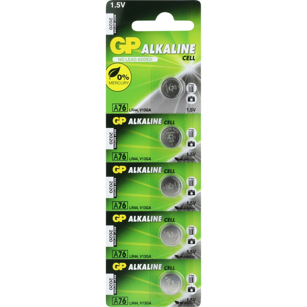 GP Batteries Knopfzelle »5er Pack Alkaline A76, LR44, V13GA««, 1,5 V, (Set, 5 St.)